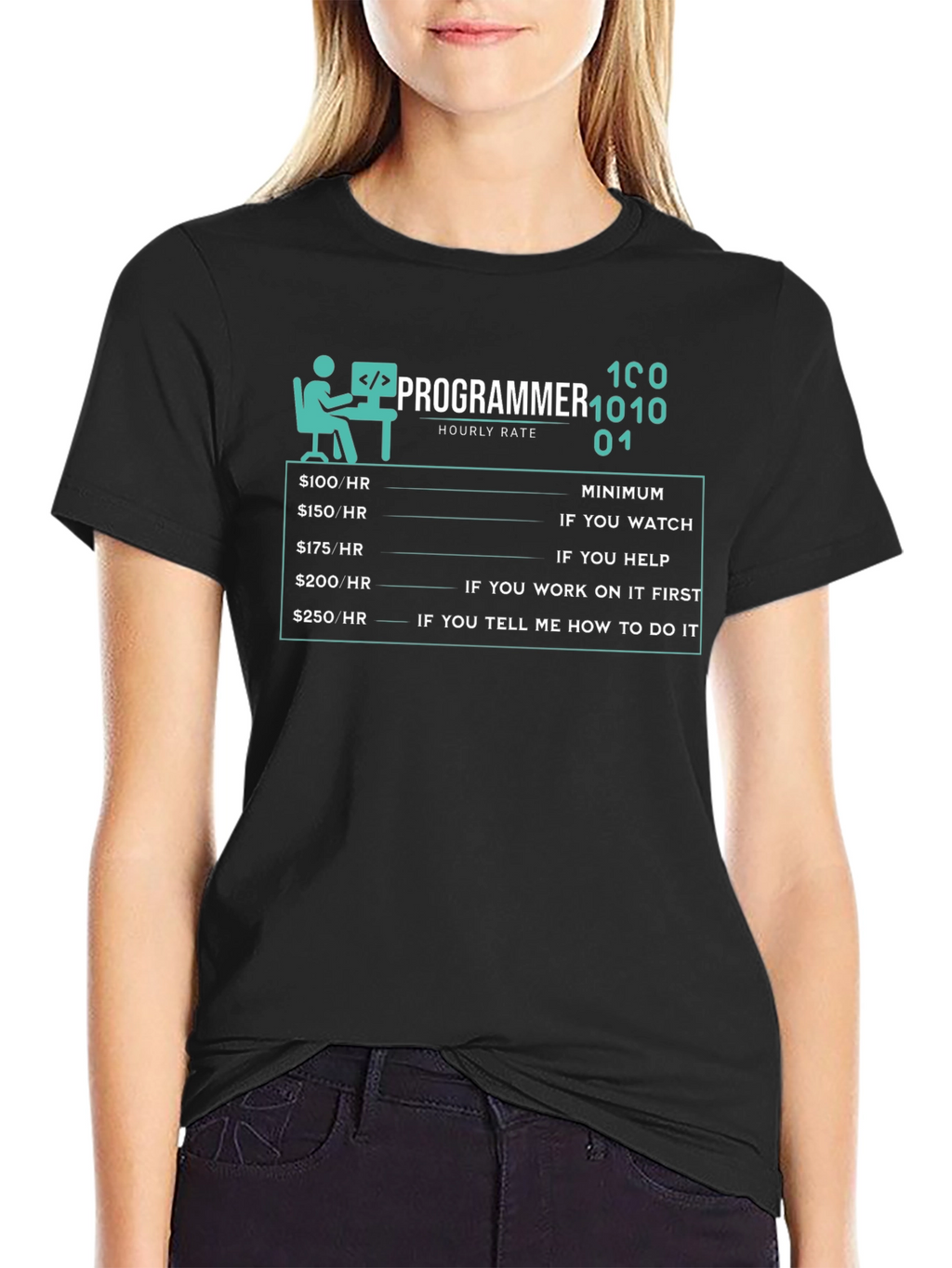 Programmer Hourly Rate Funny Black T-Shirt
