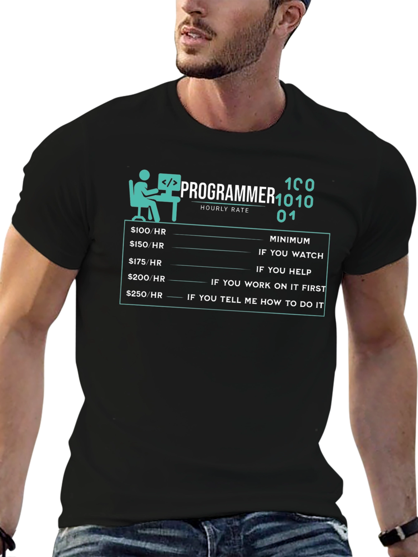 Programmer Hourly Rate Funny Black T-Shirt