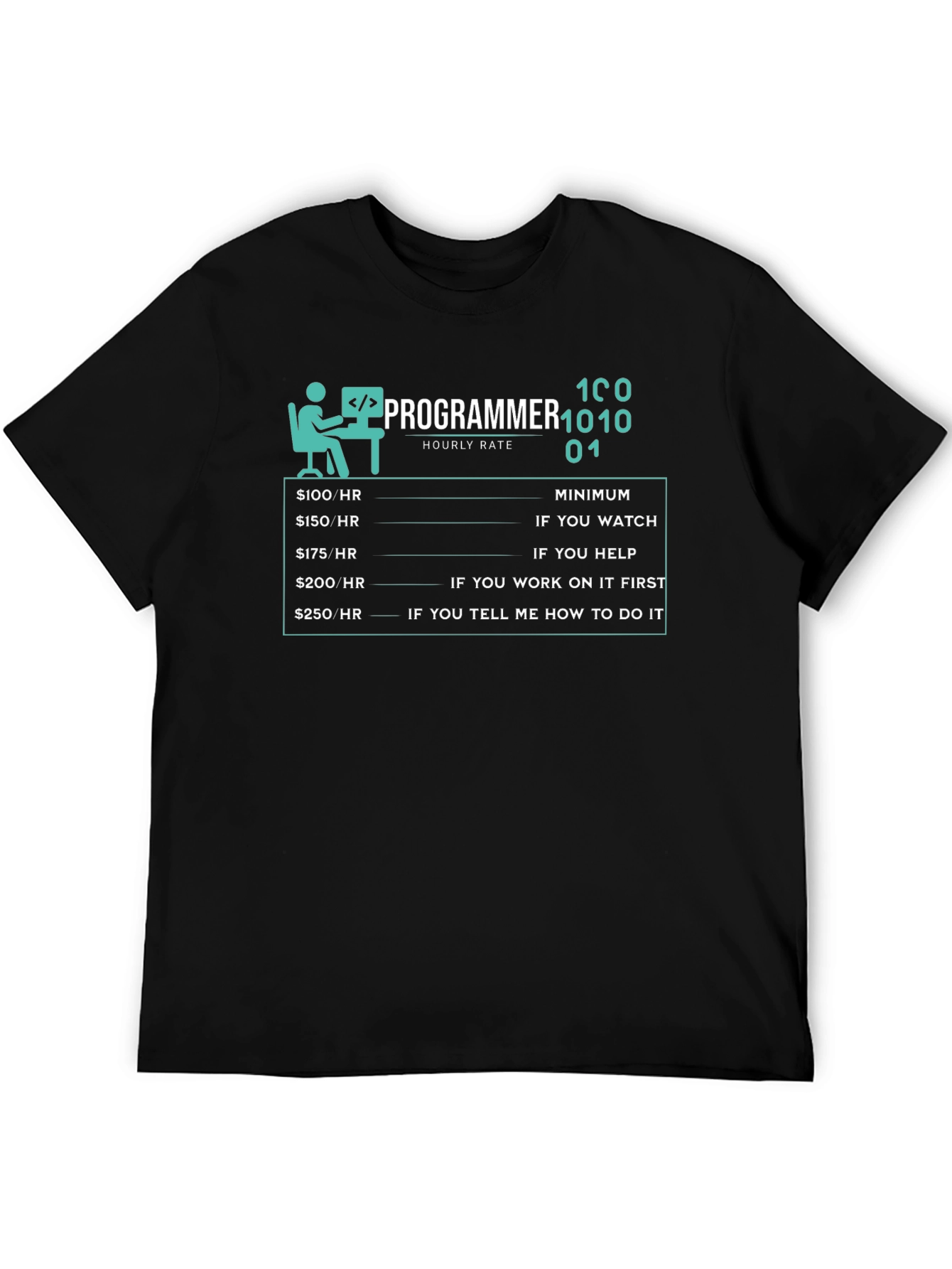 Programmer Hourly Rate Funny Black T-Shirt