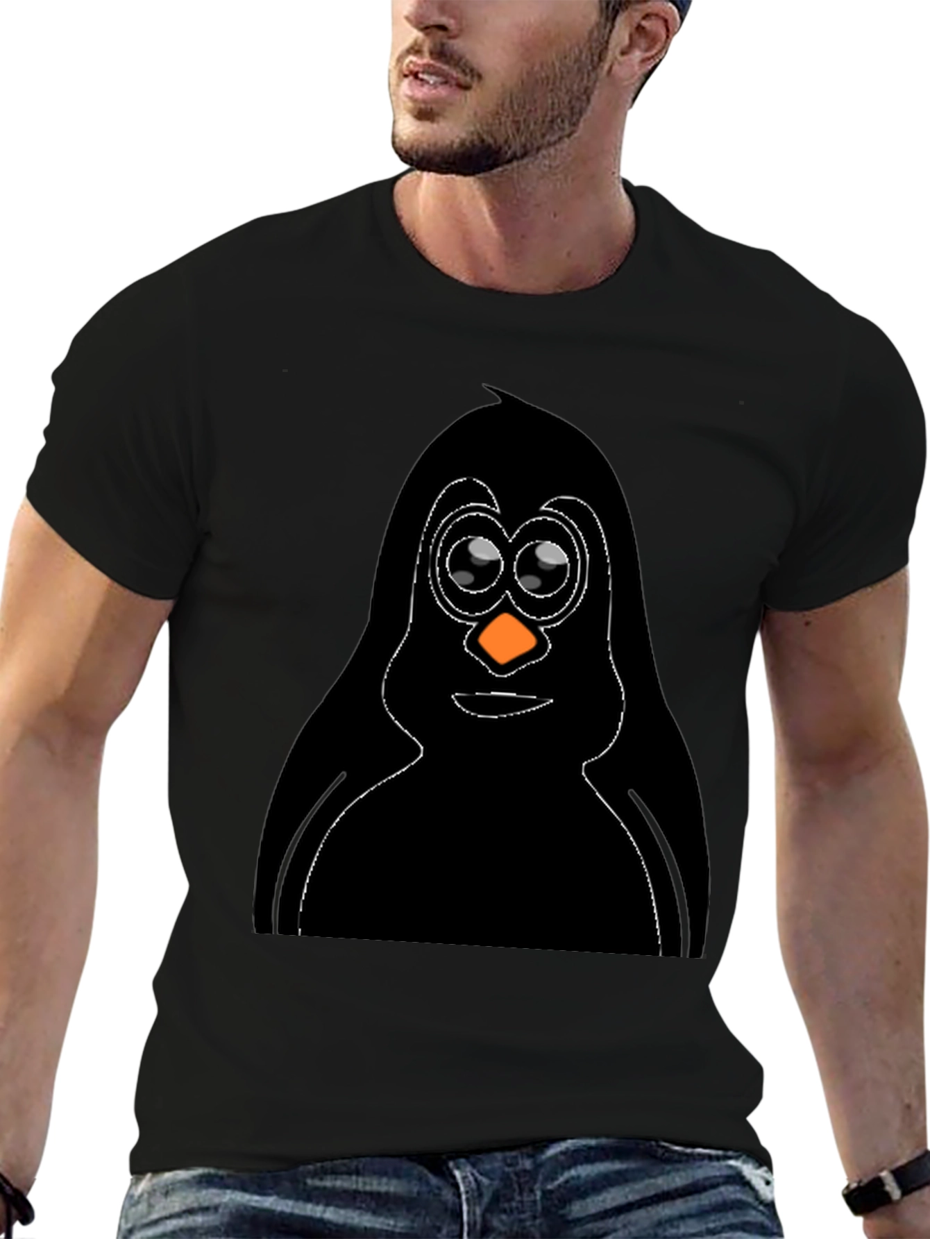 Penguin Graphic Tee - Black Cotton T-Shirt