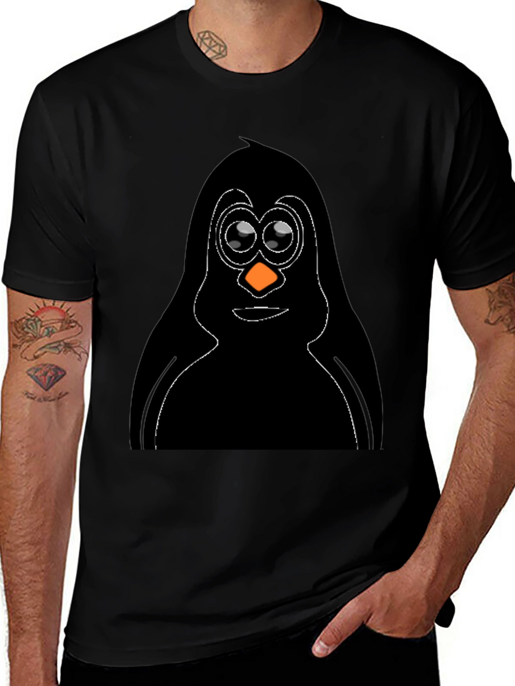 Penguin Graphic Tee - Black Cotton T-Shirt