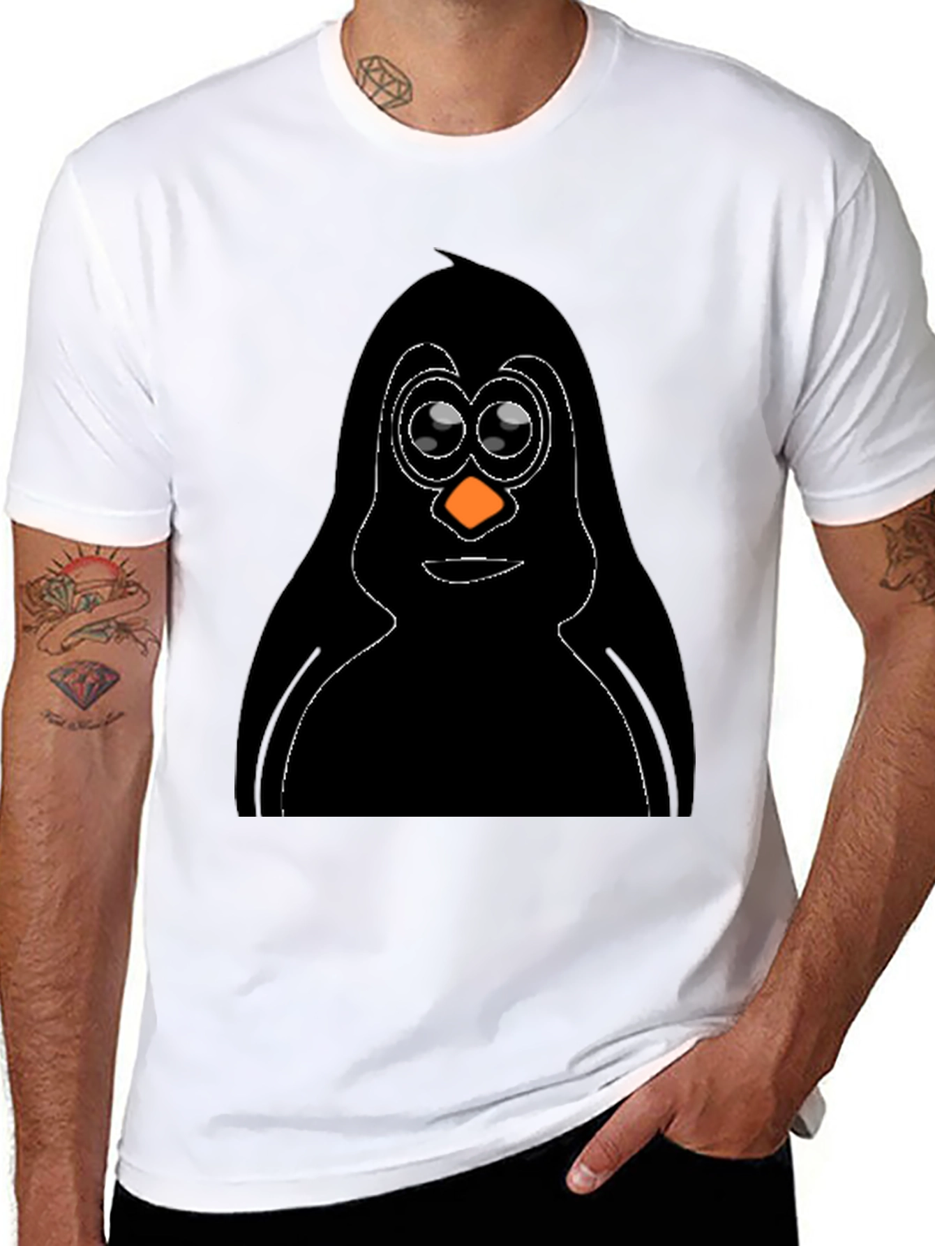 Penguin Graphic Tee - Black Cotton T-Shirt