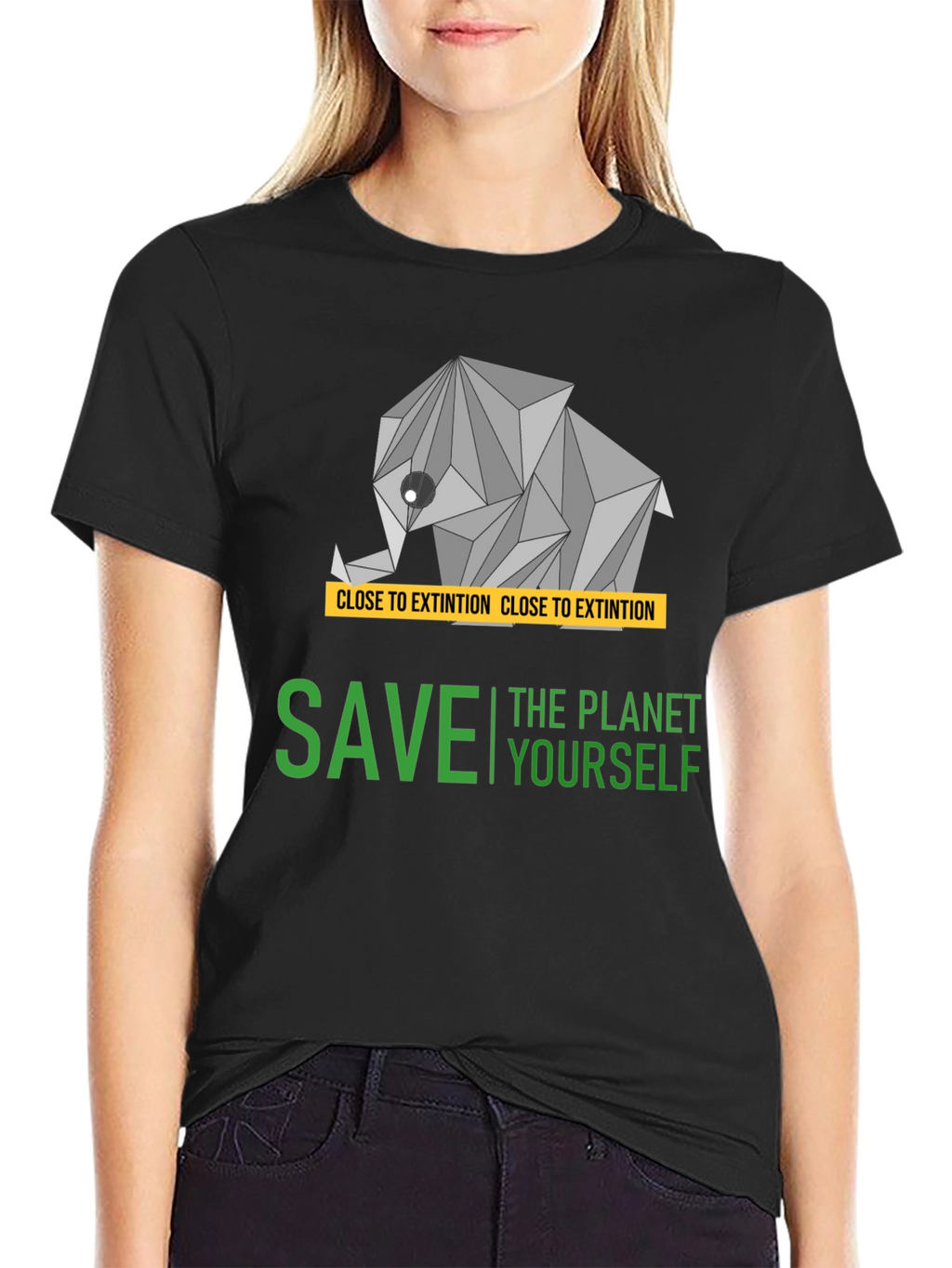 Save the Planet T-Shirt - Geometric Elephant Design