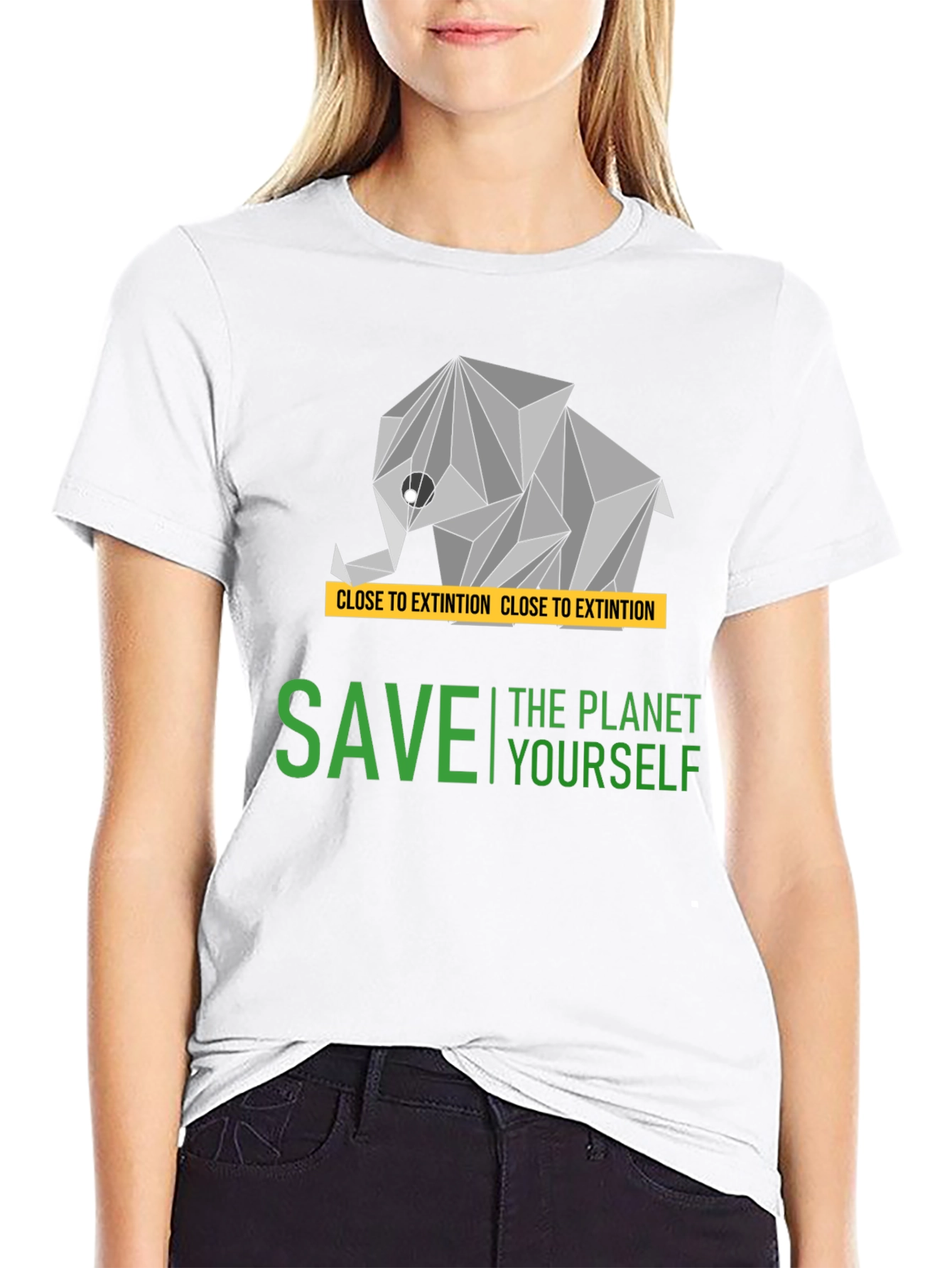 Save the Planet T-Shirt - Geometric Elephant Design