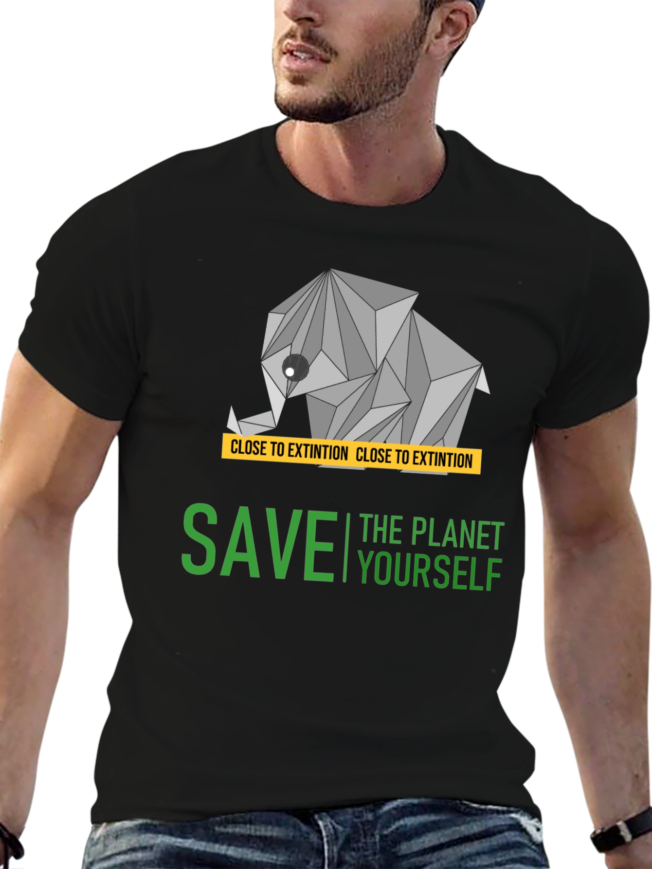 Save the Planet T-Shirt - Geometric Elephant Design