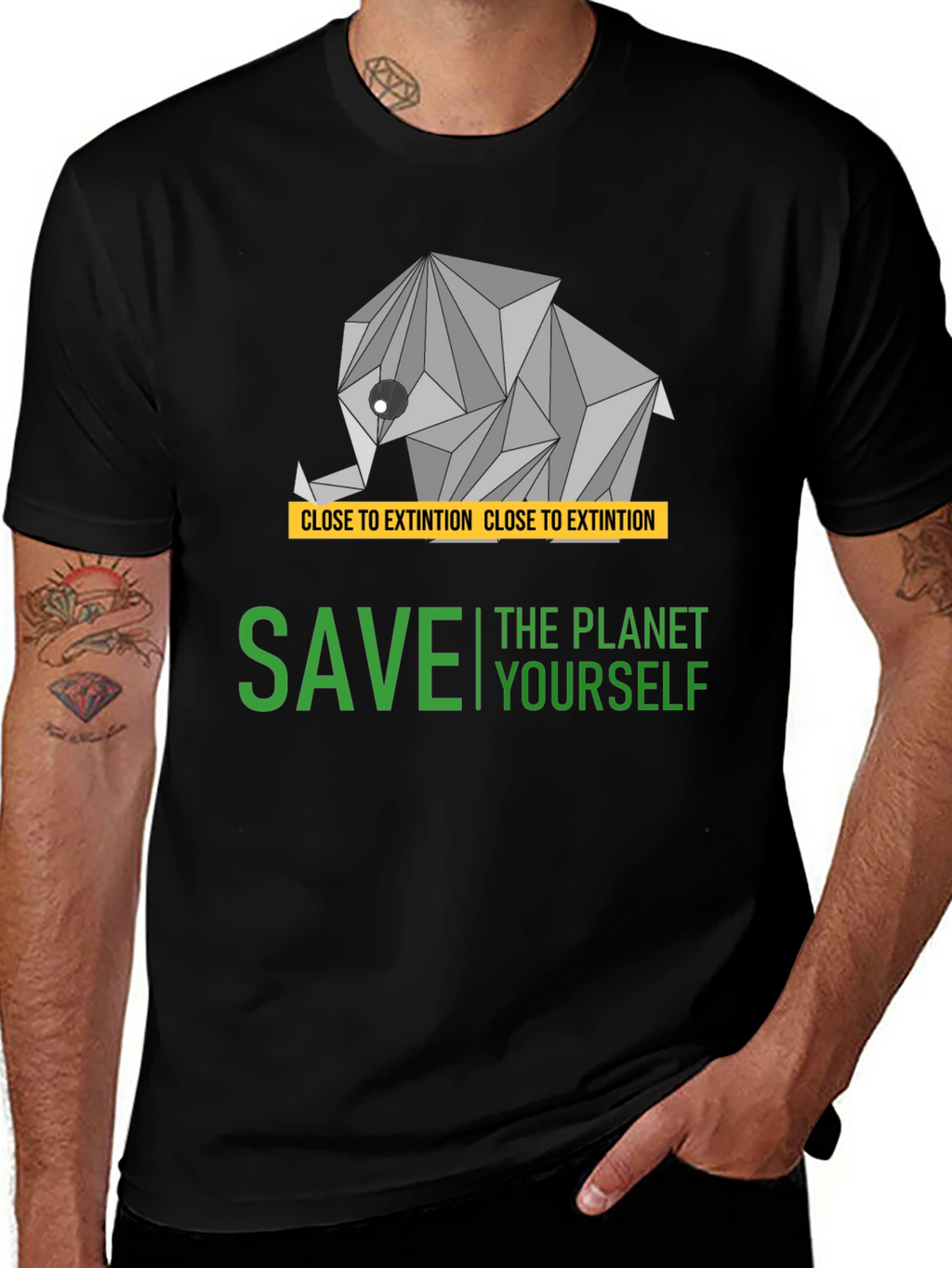 Save the Planet T-Shirt - Geometric Elephant Design