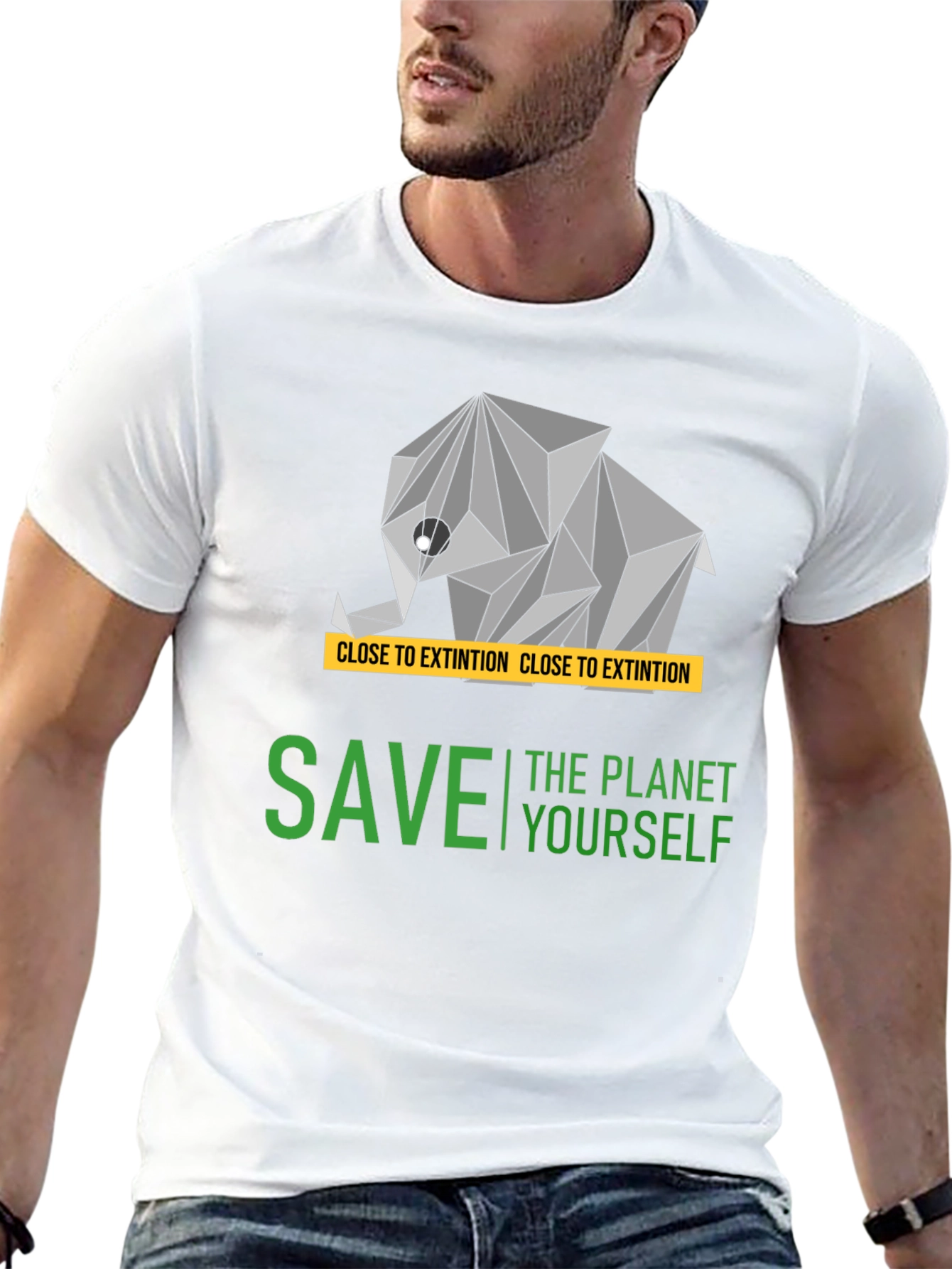 Save the Planet T-Shirt - Geometric Elephant Design