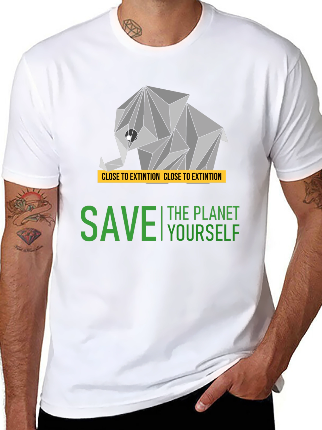 Save the Planet T-Shirt - Geometric Elephant Design