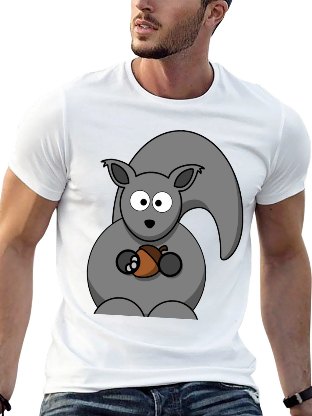 Squirrel Holding Acorn Graphic Print T-Shirt