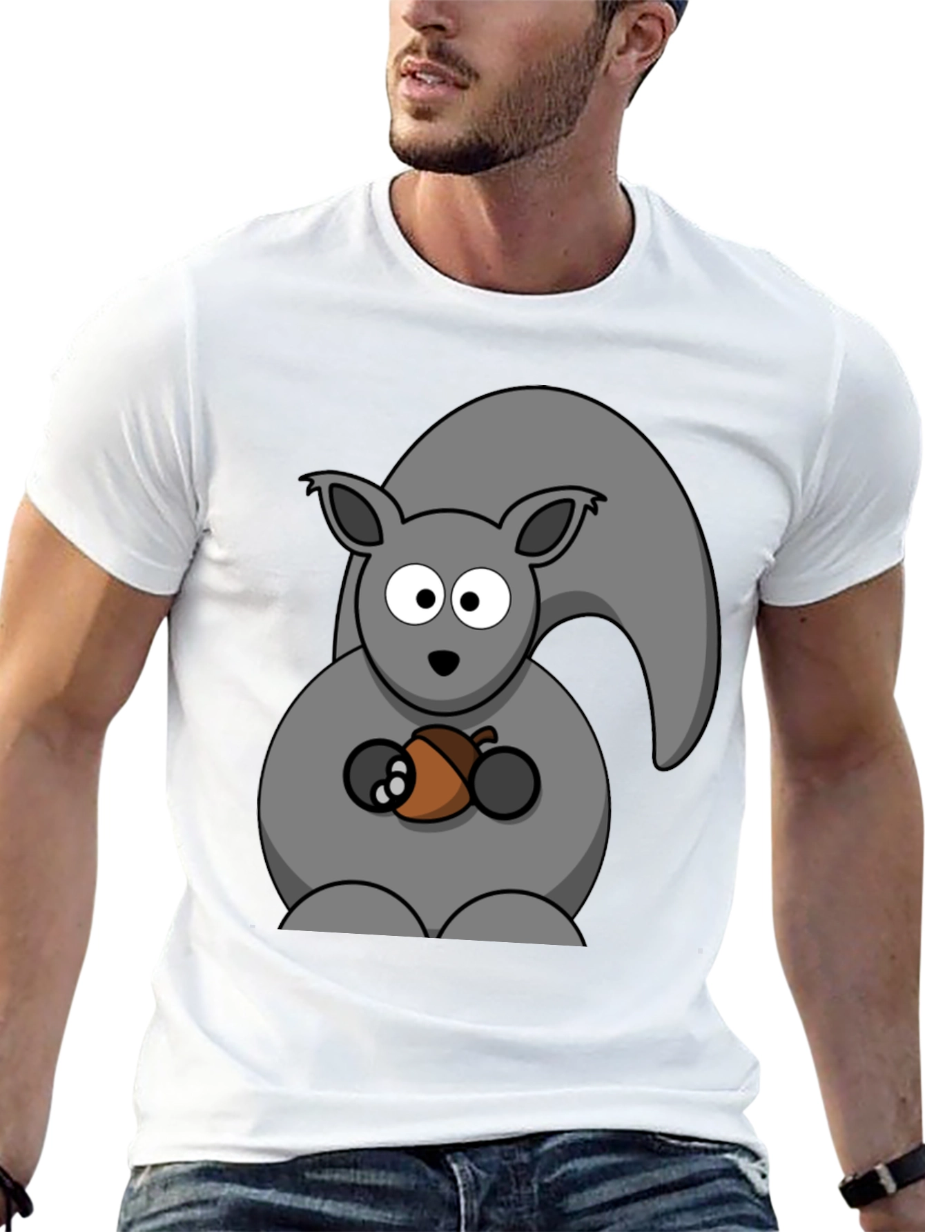 Squirrel Holding Acorn Graphic Print T-Shirt