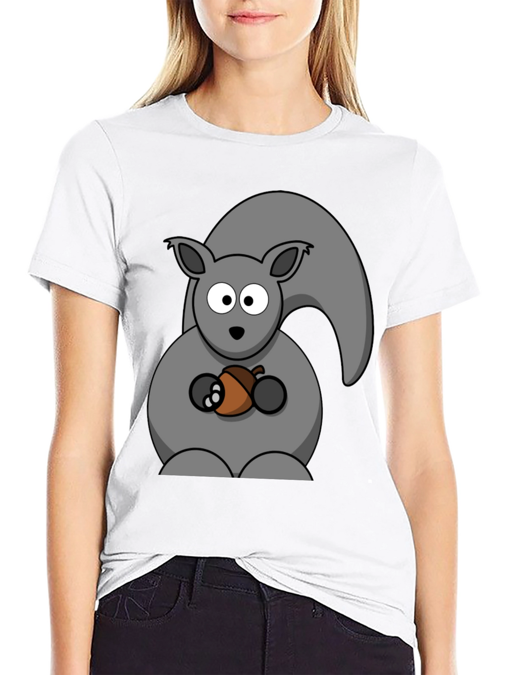 Squirrel Holding Acorn Graphic Print T-Shirt