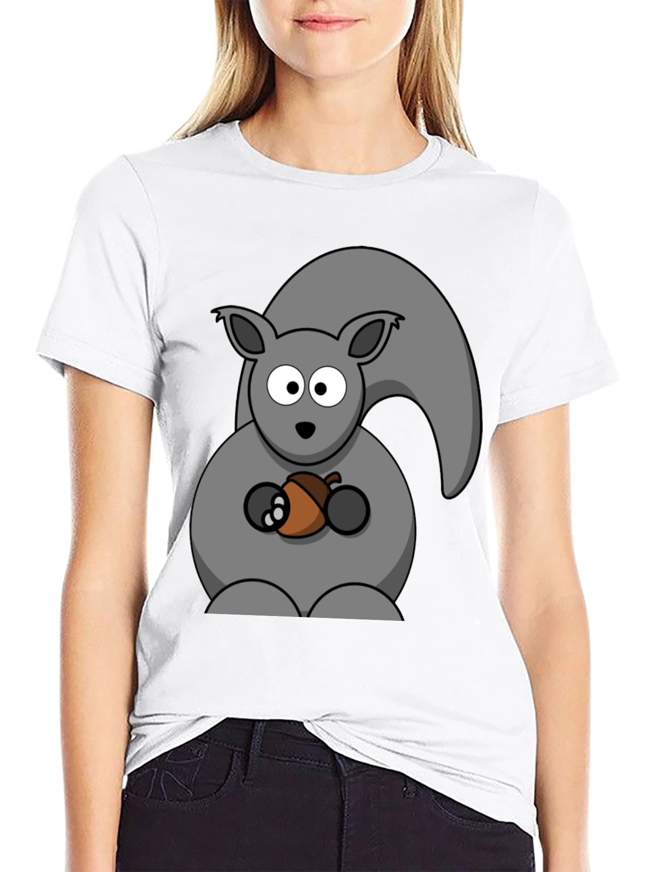 Squirrel Holding Acorn Graphic Print T-Shirt