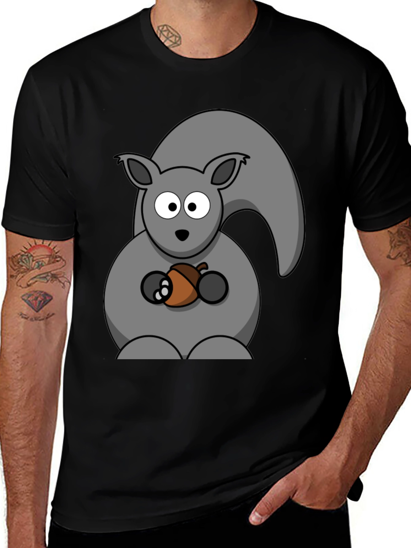 Squirrel Holding Acorn Graphic Print T-Shirt