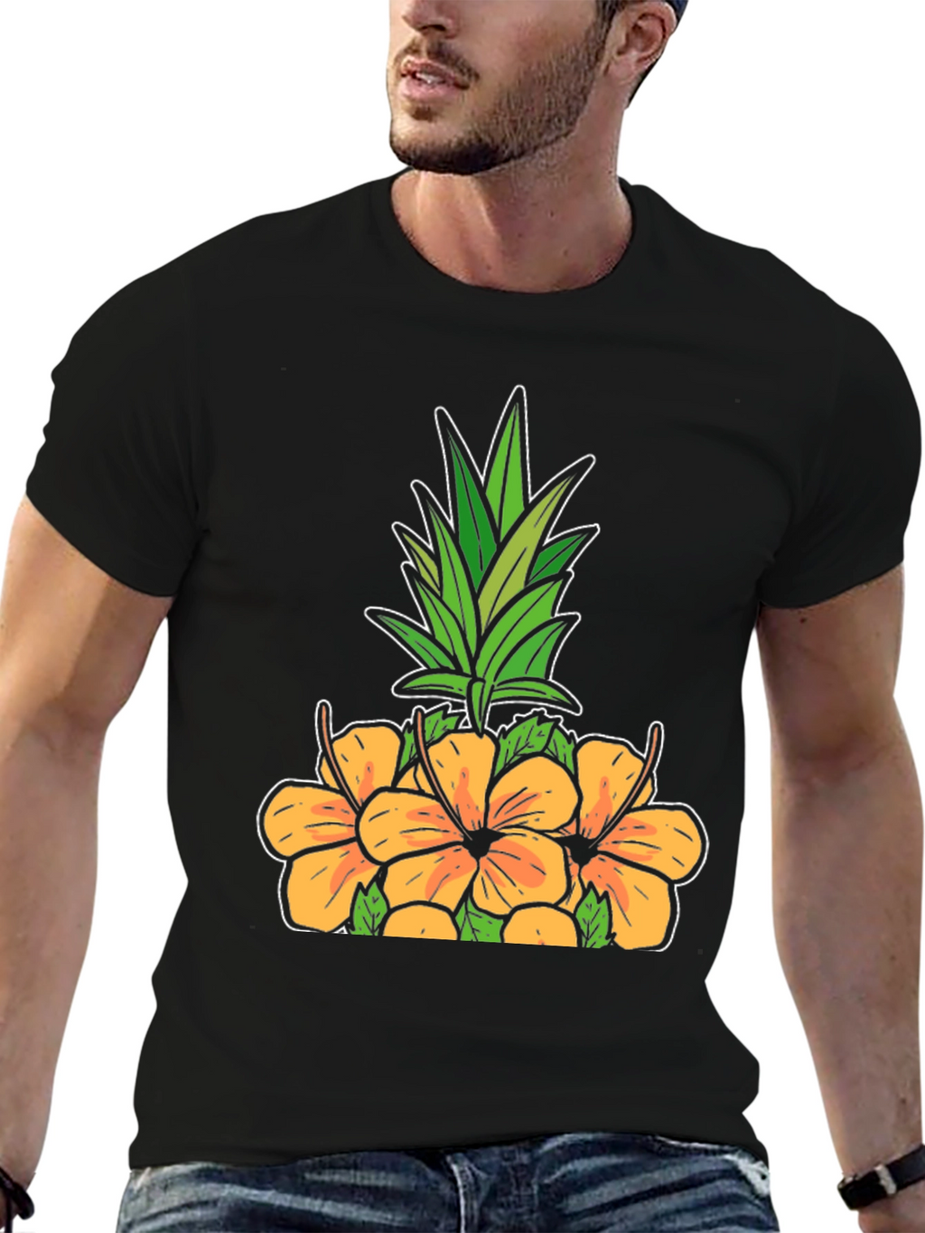 Tropical Pineapple & Hibiscus Graphic T-Shirt