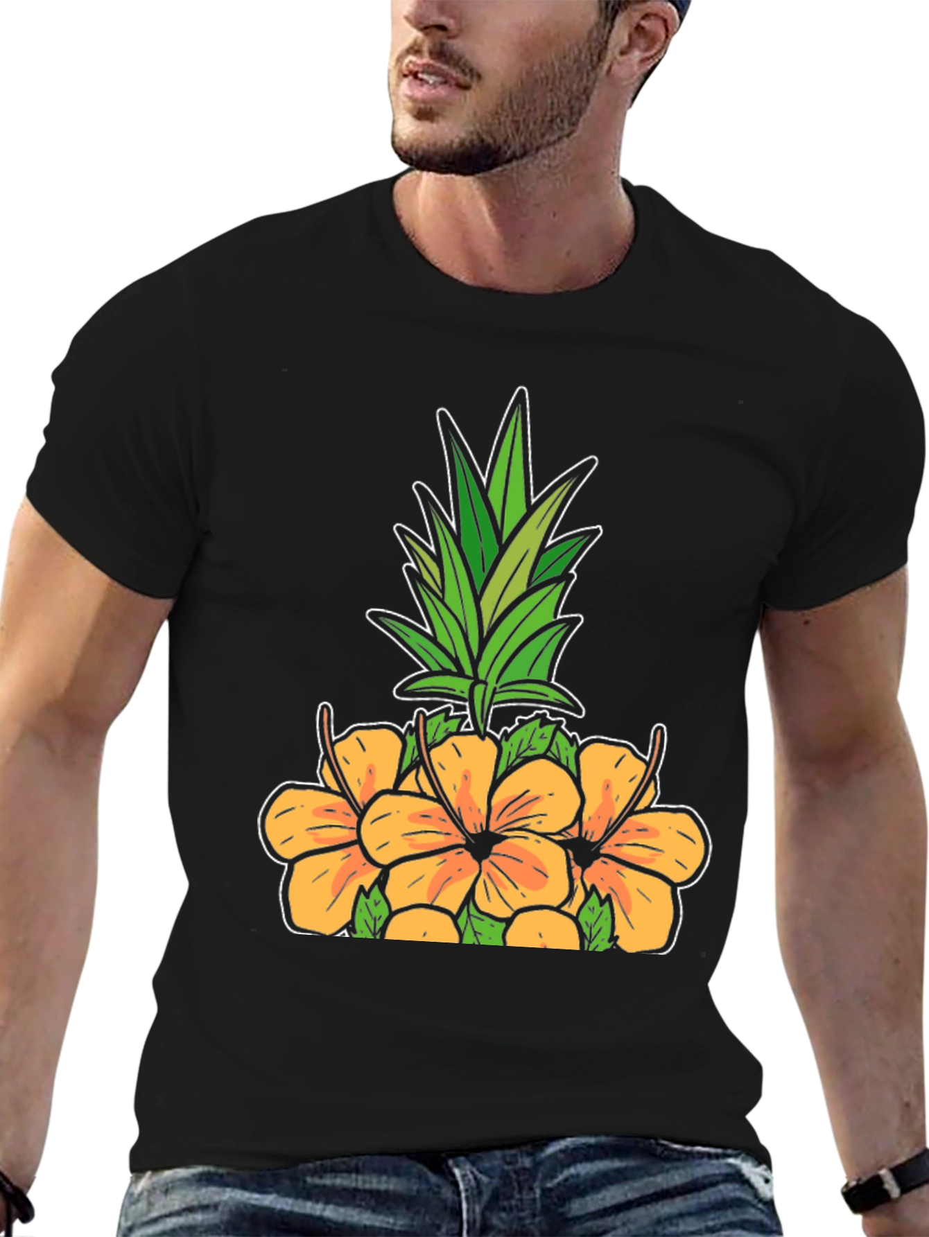 Tropical Pineapple & Hibiscus Graphic T-Shirt