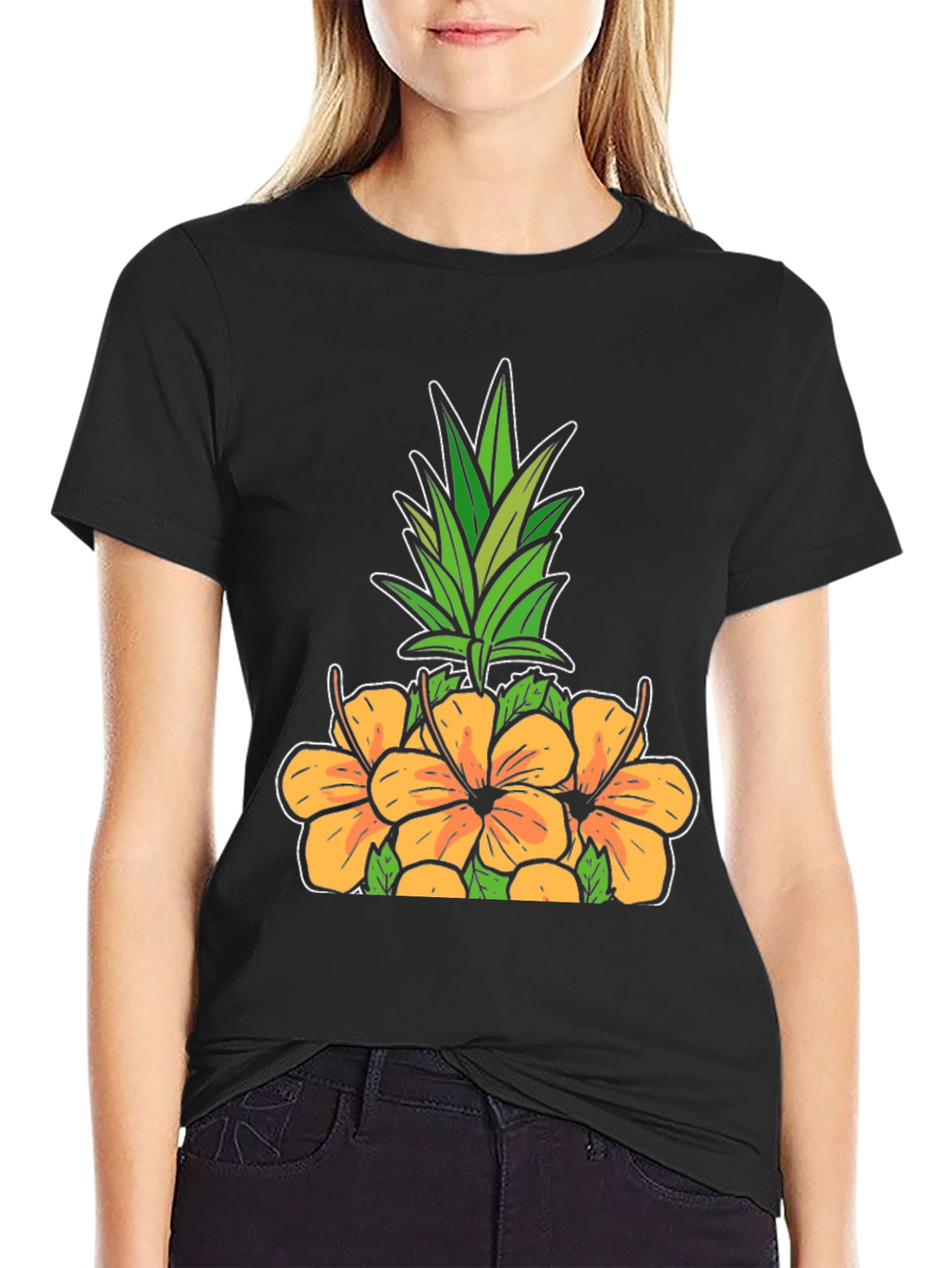 Tropical Pineapple & Hibiscus Graphic T-Shirt