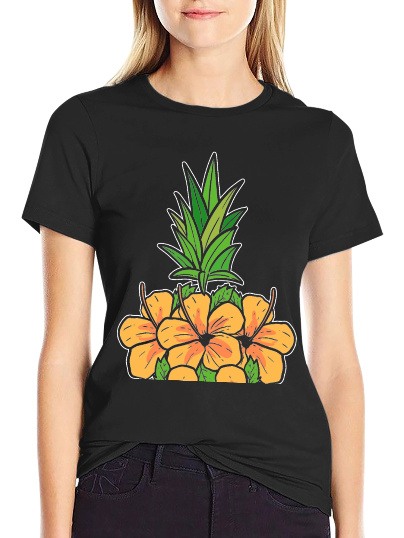 Tropical Pineapple & Hibiscus Graphic T-Shirt