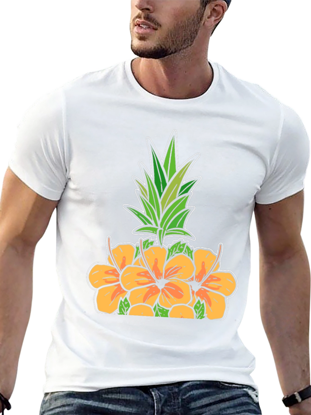 Tropical Pineapple & Hibiscus Graphic T-Shirt