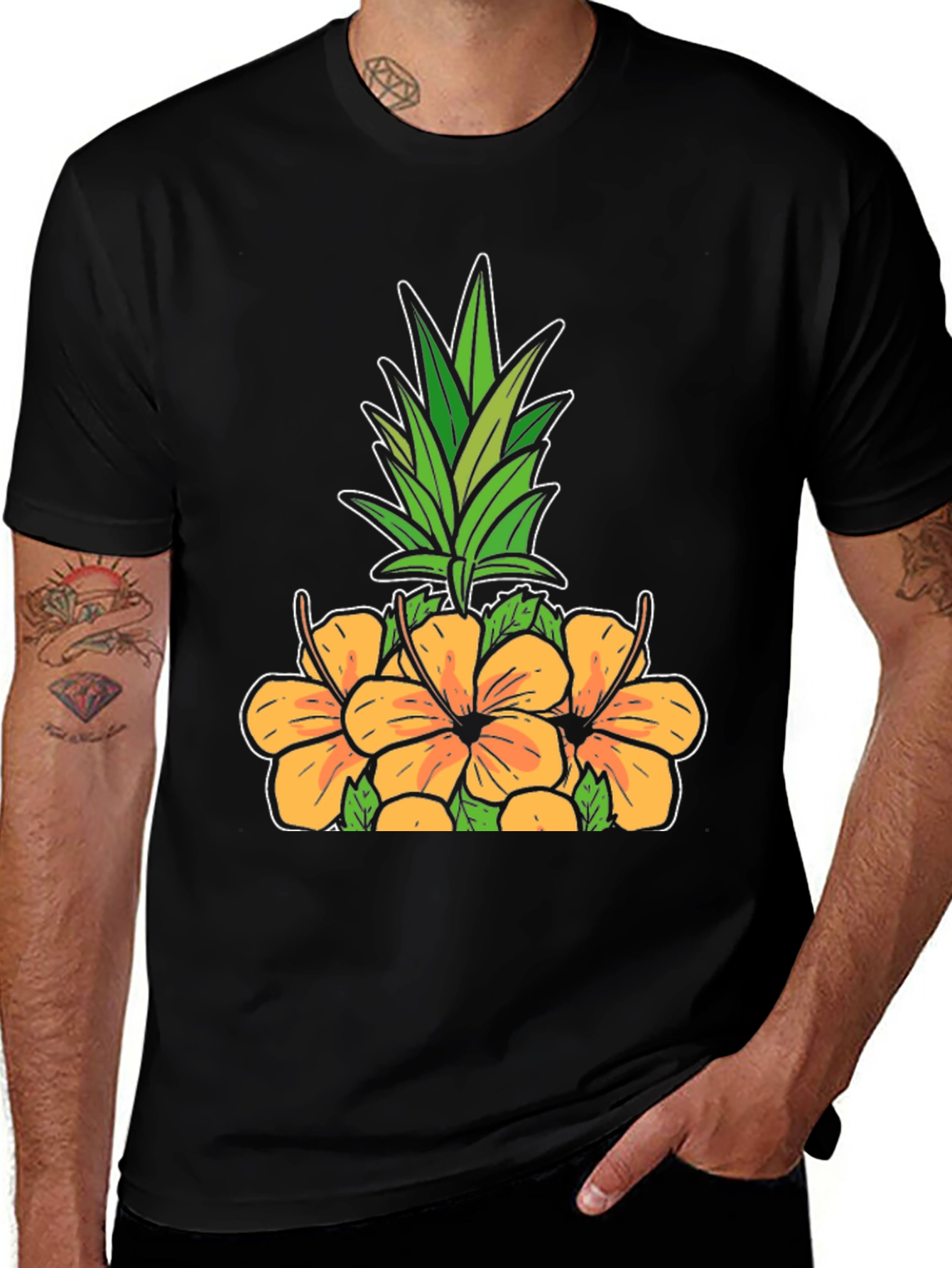 Tropical Pineapple & Hibiscus Graphic T-Shirt