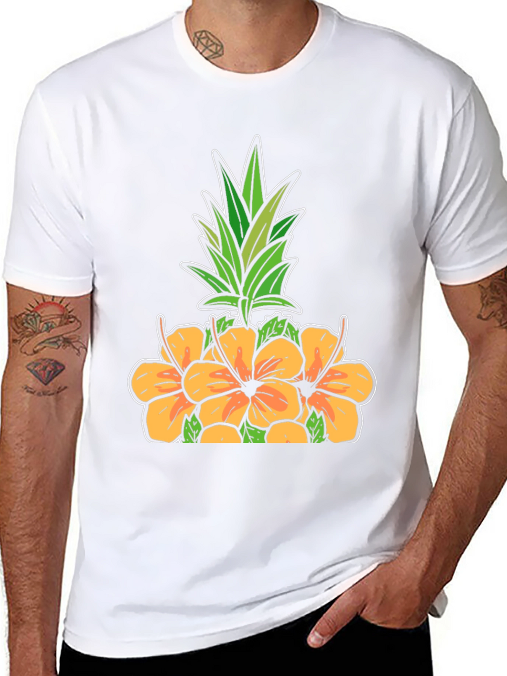 Tropical Pineapple & Hibiscus Graphic T-Shirt