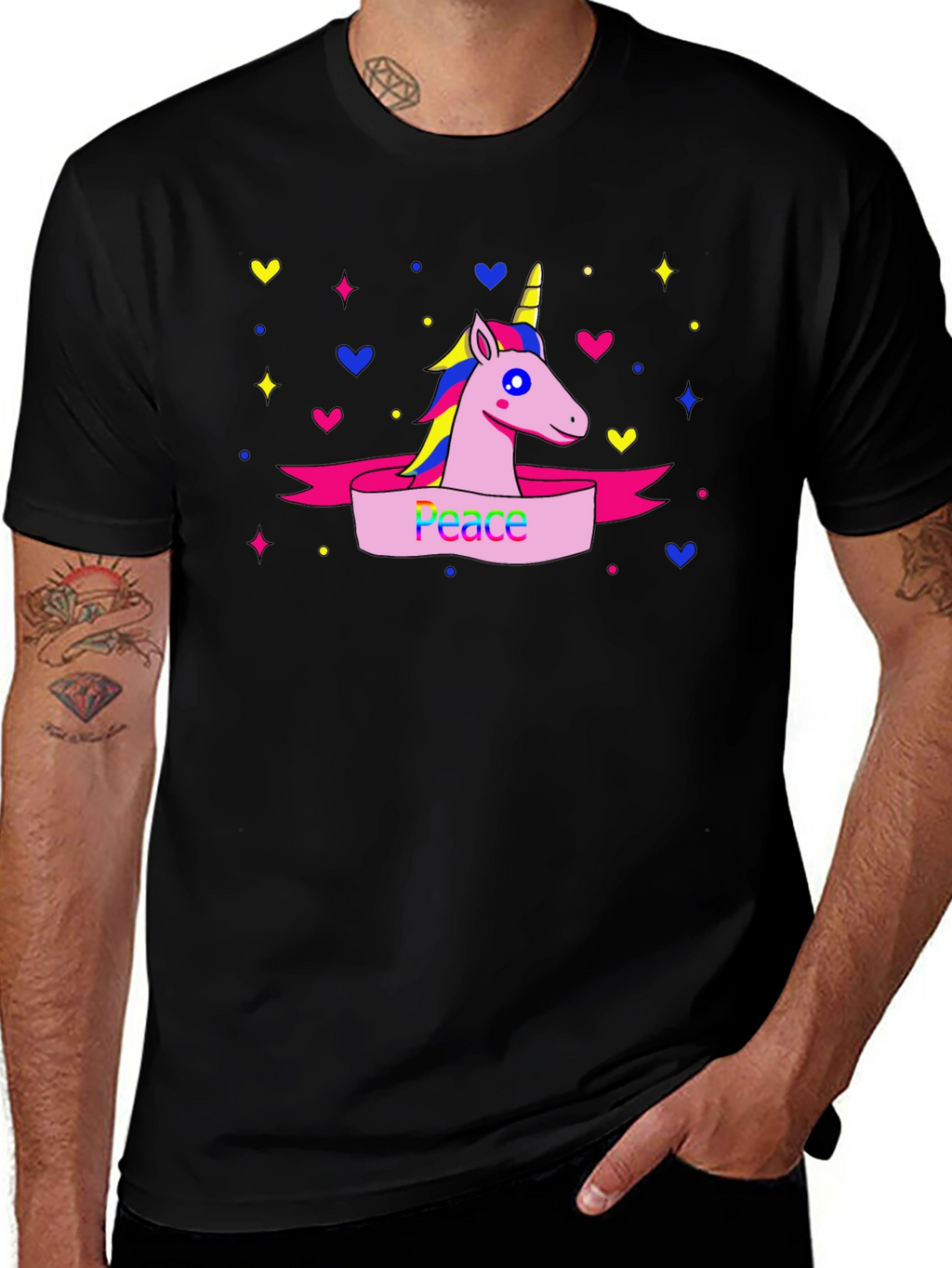 Peace Unicorn Graphic T-Shirt - Black