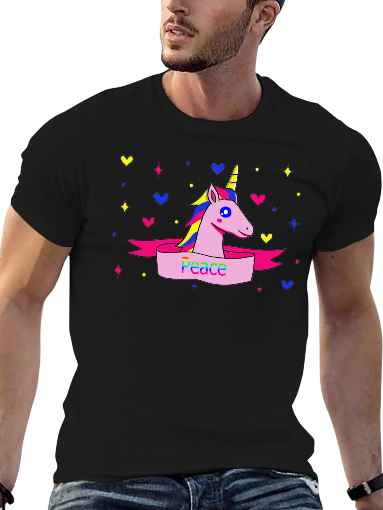 Peace Unicorn Graphic T-Shirt - Black