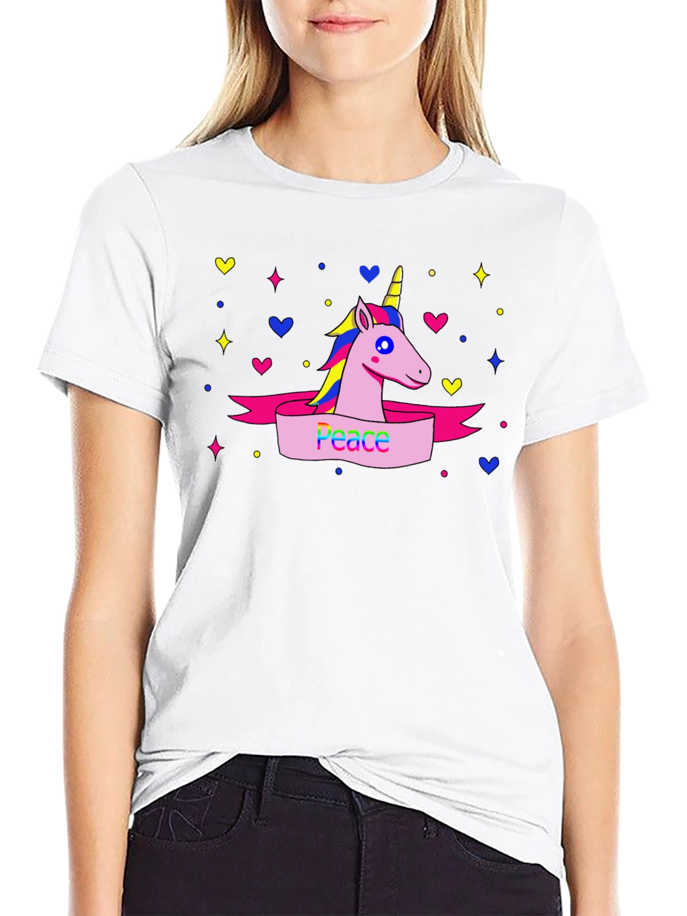 Peace Unicorn Graphic T-Shirt - Black