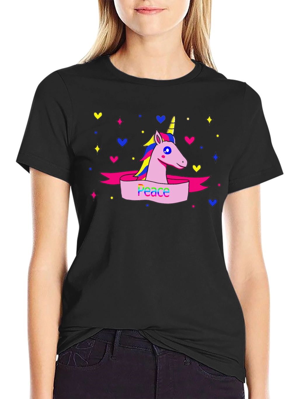 Peace Unicorn Graphic T-Shirt - Black