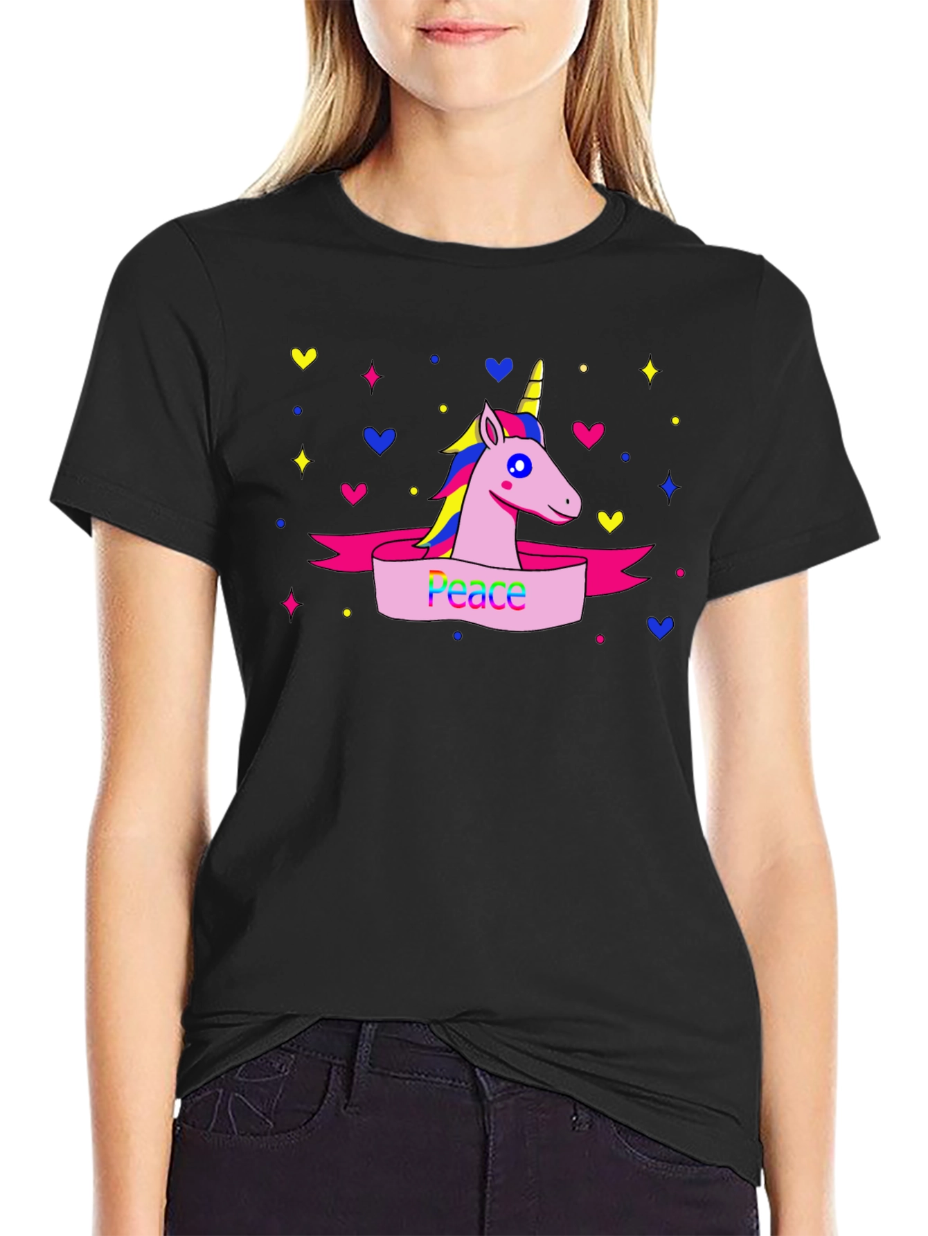 Peace Unicorn Graphic T-Shirt - Black