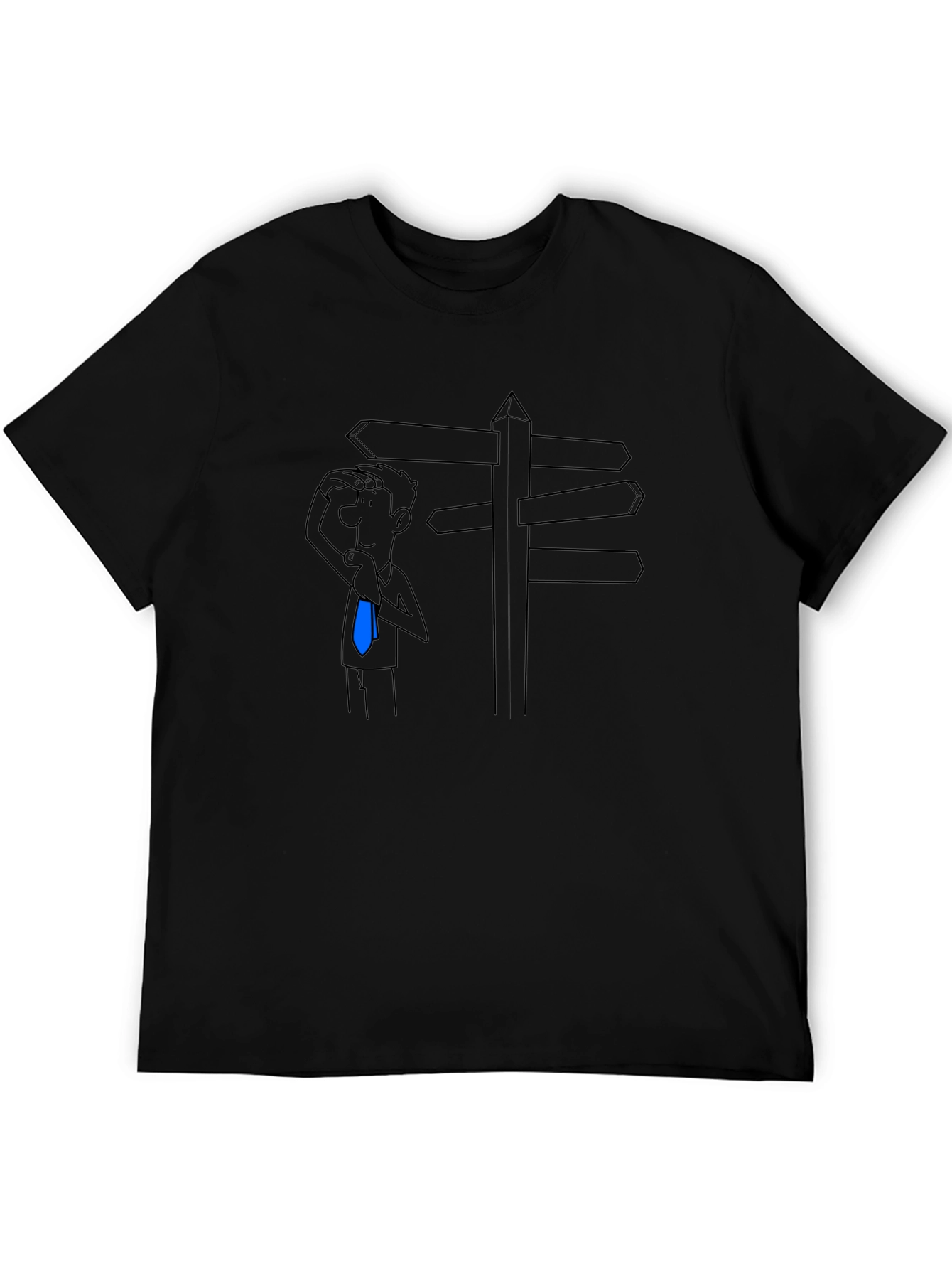 Directionless Cartoon Man Black T-Shirt