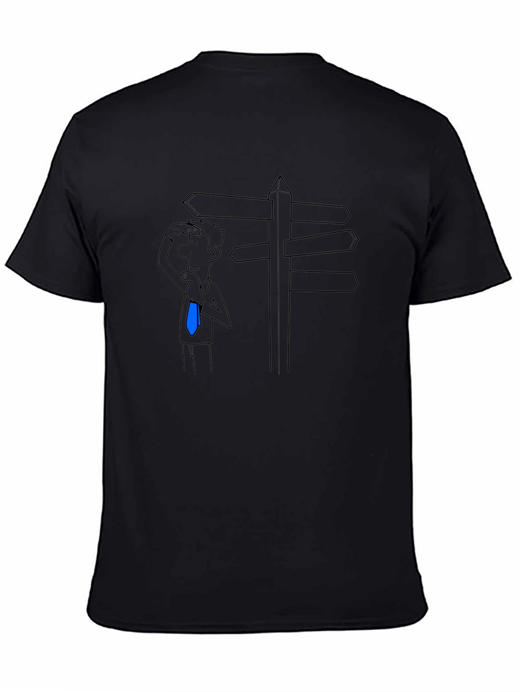Directionless Cartoon Man Black T-Shirt