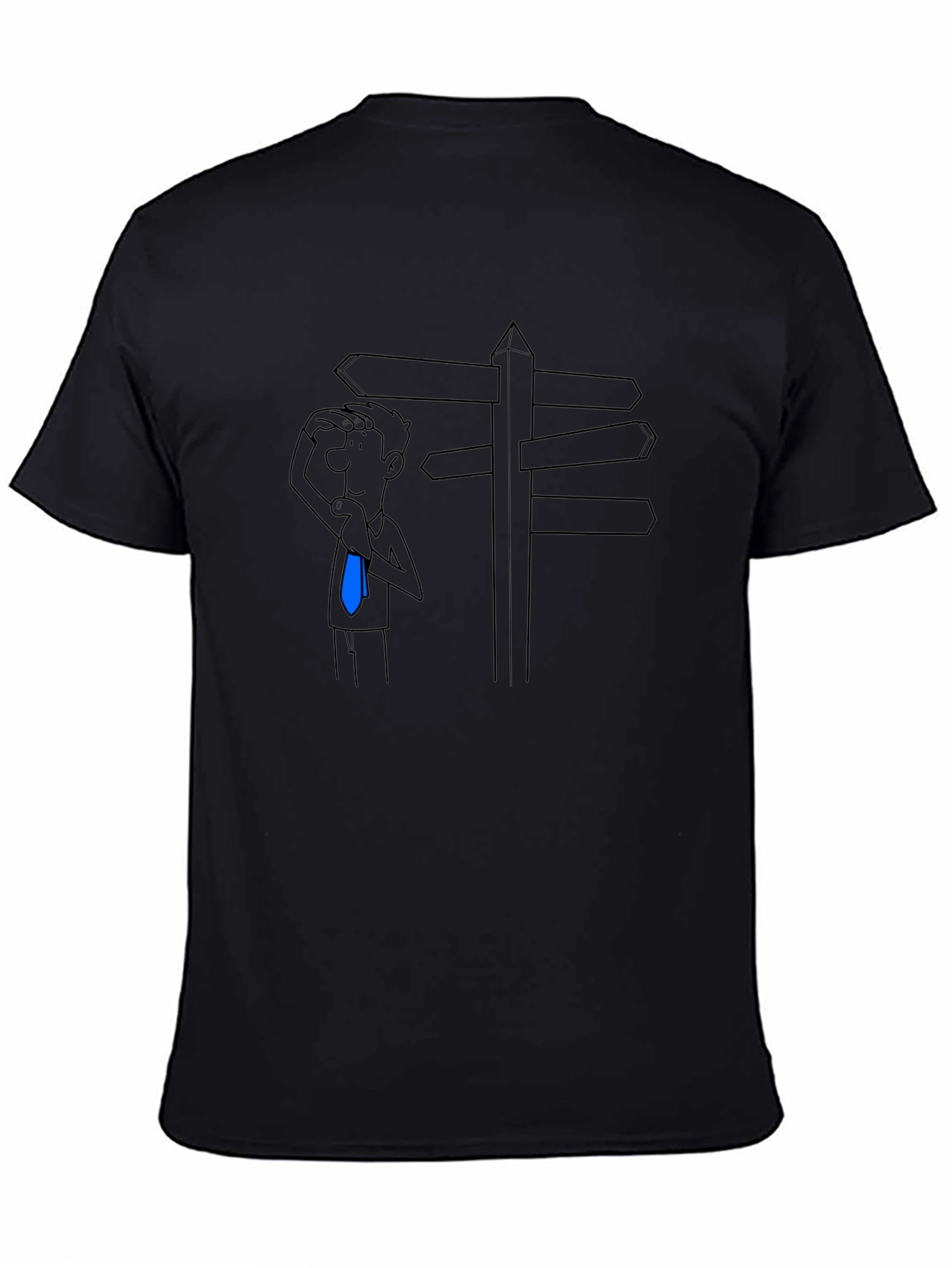 Directionless Cartoon Man Black T-Shirt
