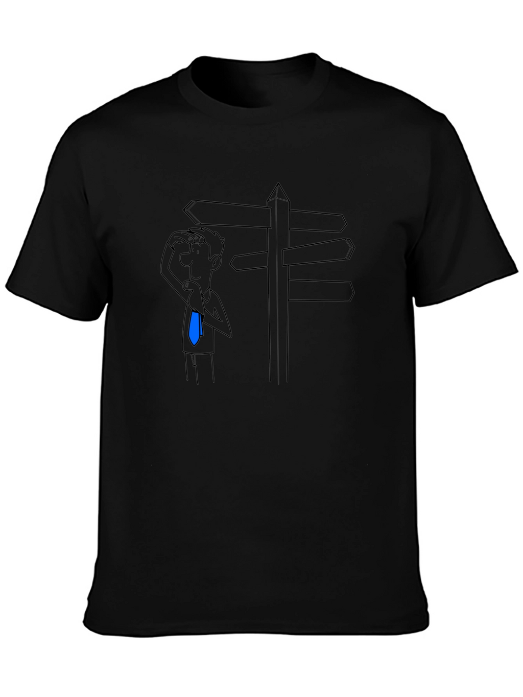 Directionless Cartoon Man Black T-Shirt