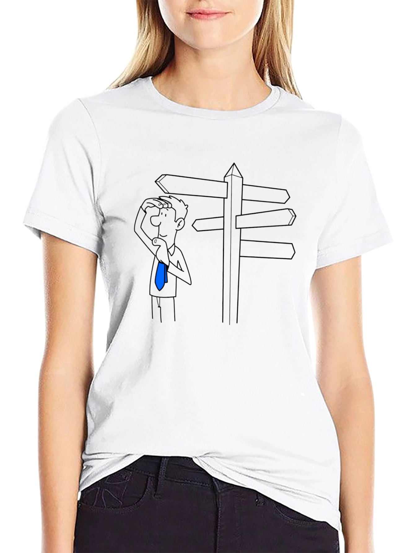 Directionless Cartoon Man Black T-Shirt