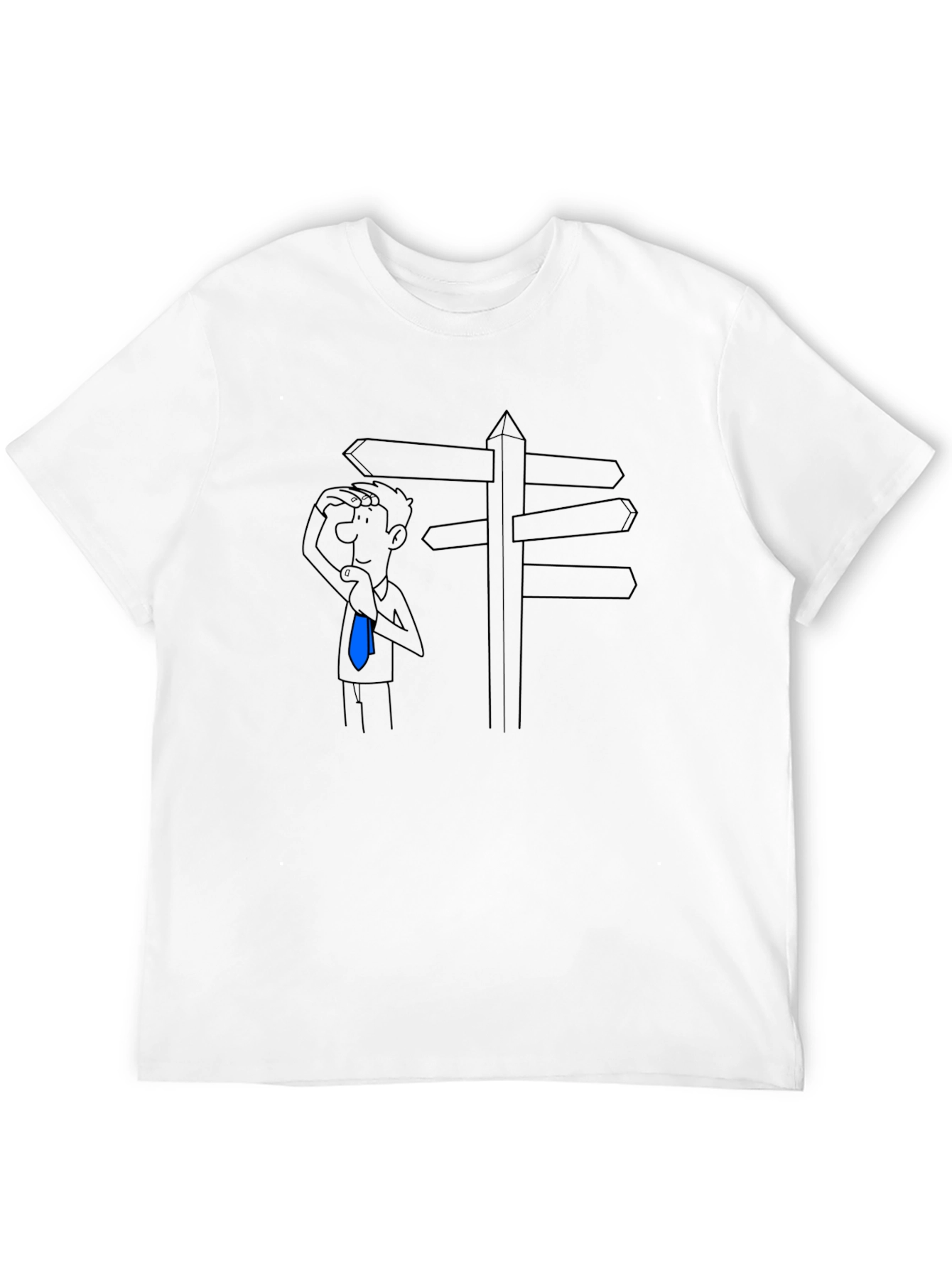 Directionless Cartoon Man Black T-Shirt
