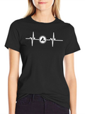 Black T-Shirt with White Heartbeat Design