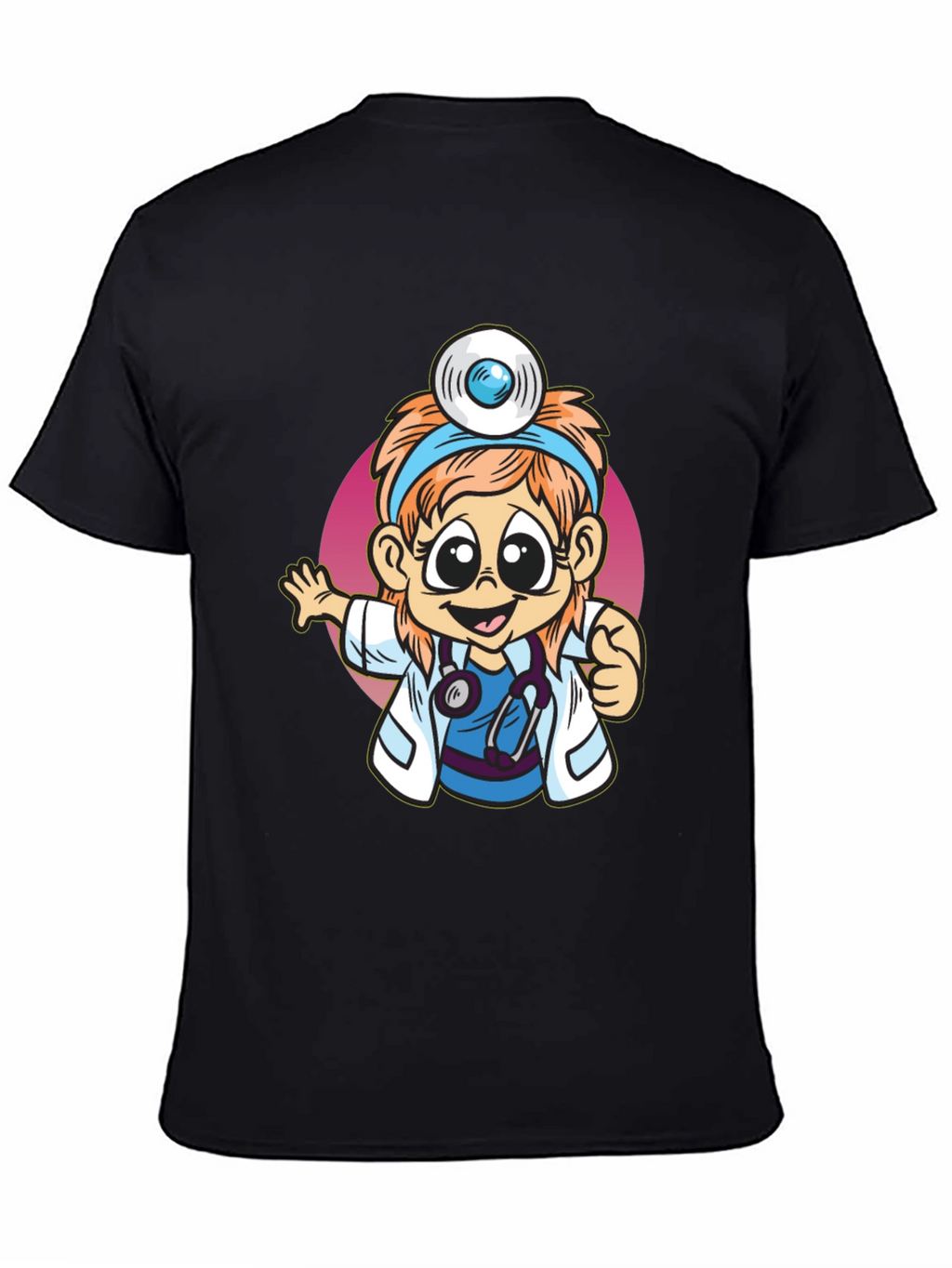 Cartoon Doctor Graphic Tee - Black T-Shirt