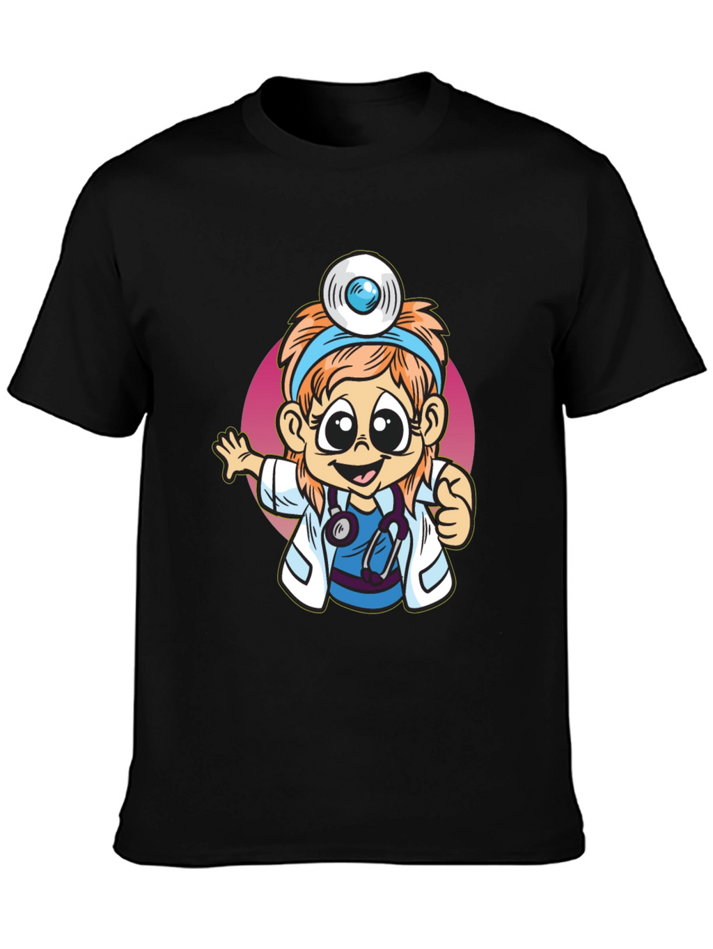 Cartoon Doctor Graphic Tee - Black T-Shirt