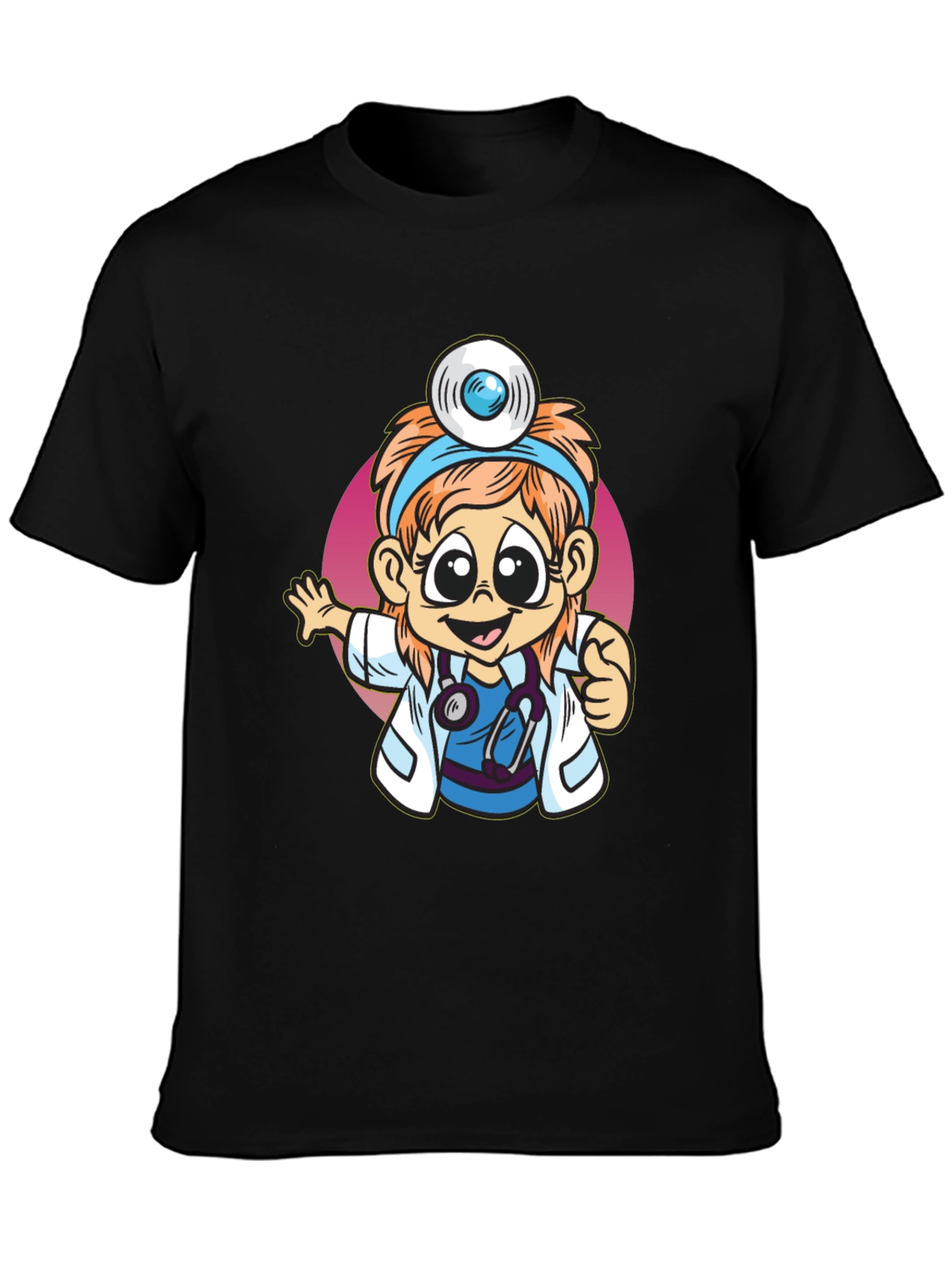 Cartoon Doctor Graphic Tee - Black T-Shirt