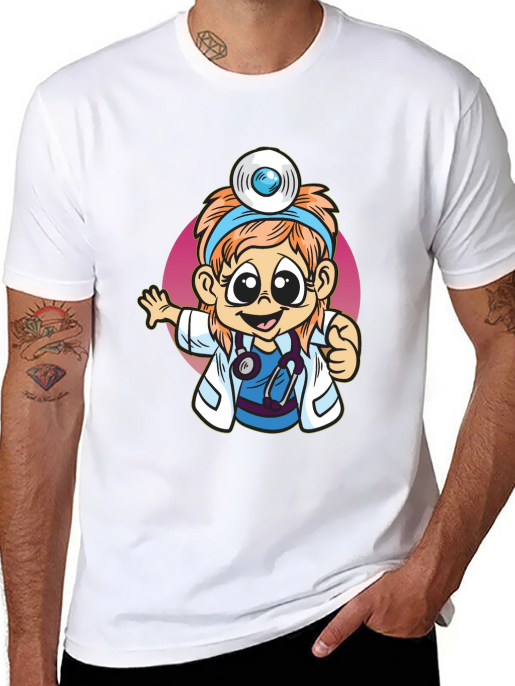 Cartoon Doctor Graphic Tee - Black T-Shirt