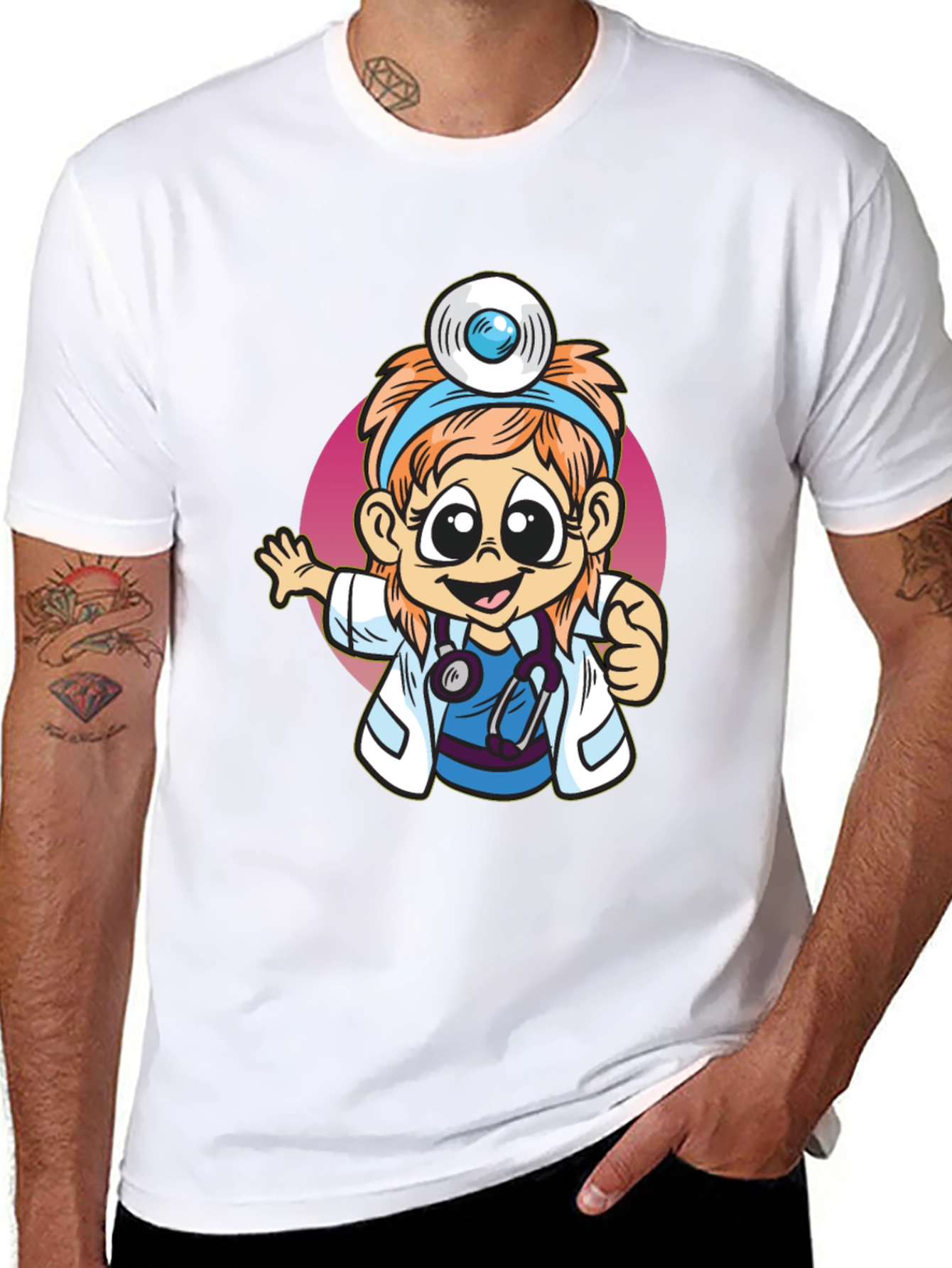 Cartoon Doctor Graphic Tee - Black T-Shirt