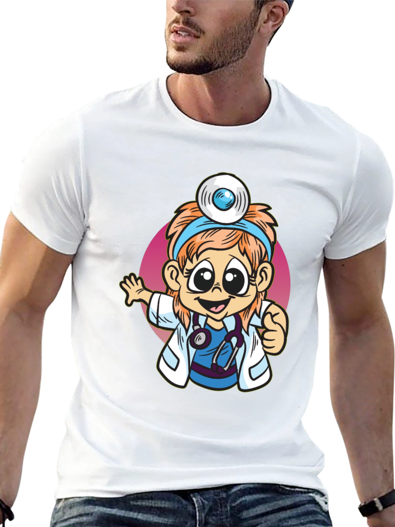 Cartoon Doctor Graphic Tee - Black T-Shirt