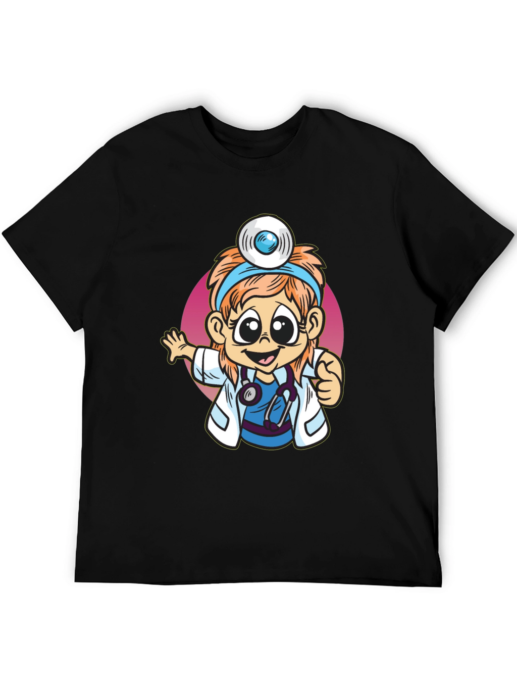 Cartoon Doctor Graphic Tee - Black T-Shirt