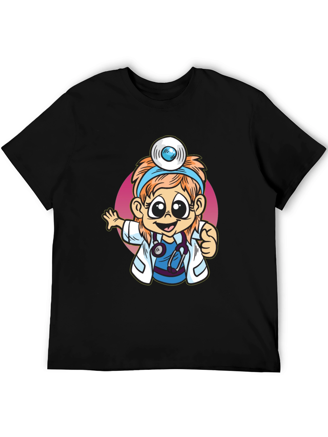 Cartoon Doctor Graphic Tee - Black T-Shirt