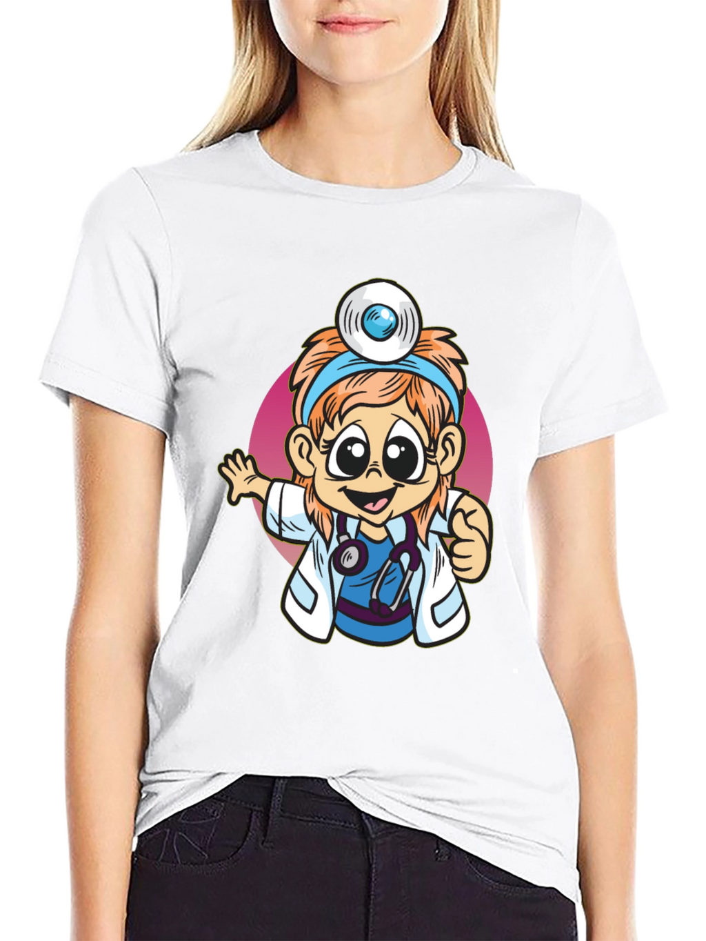 Cartoon Doctor Graphic Tee - Black T-Shirt