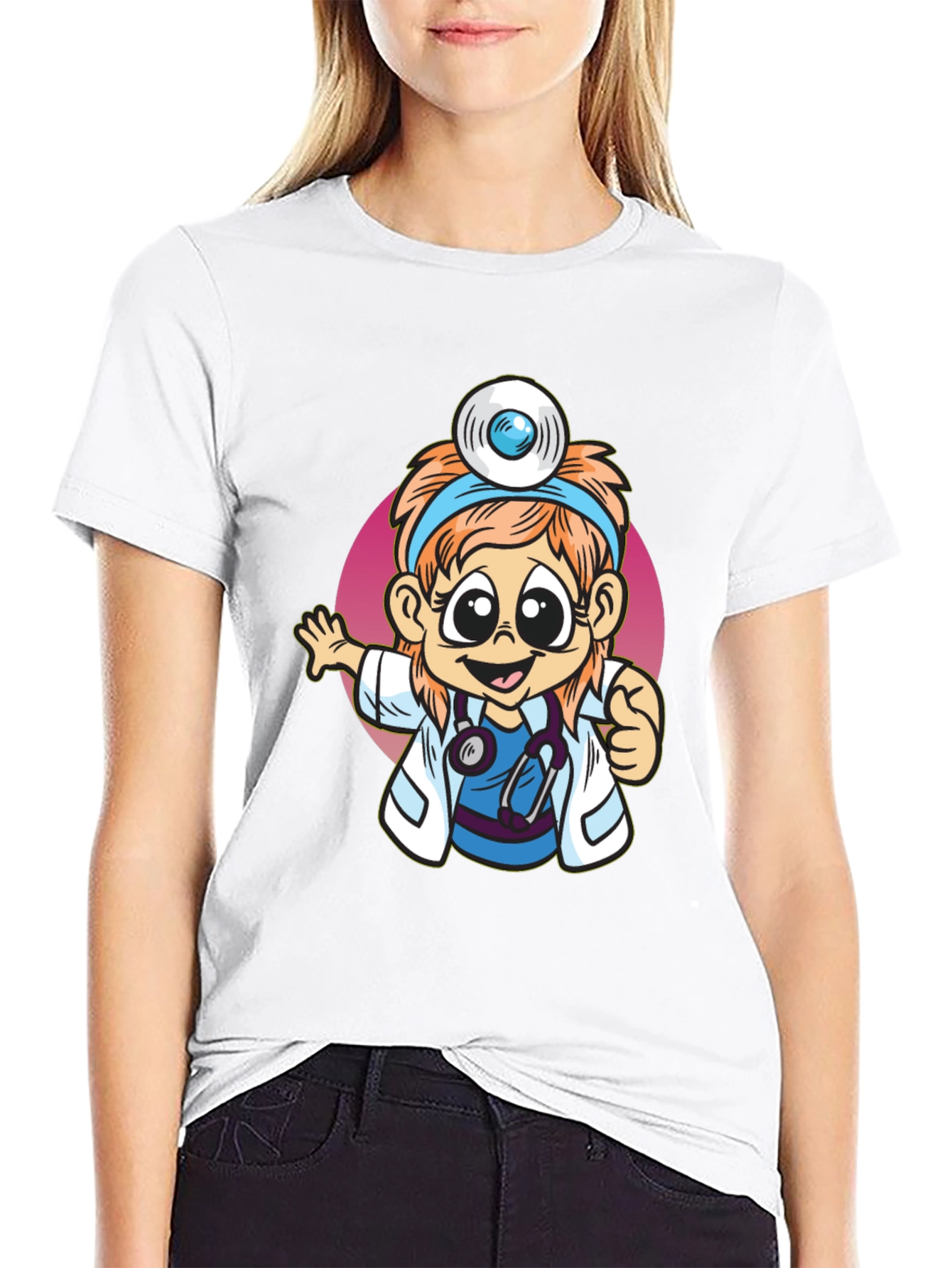 Cartoon Doctor Graphic Tee - Black T-Shirt
