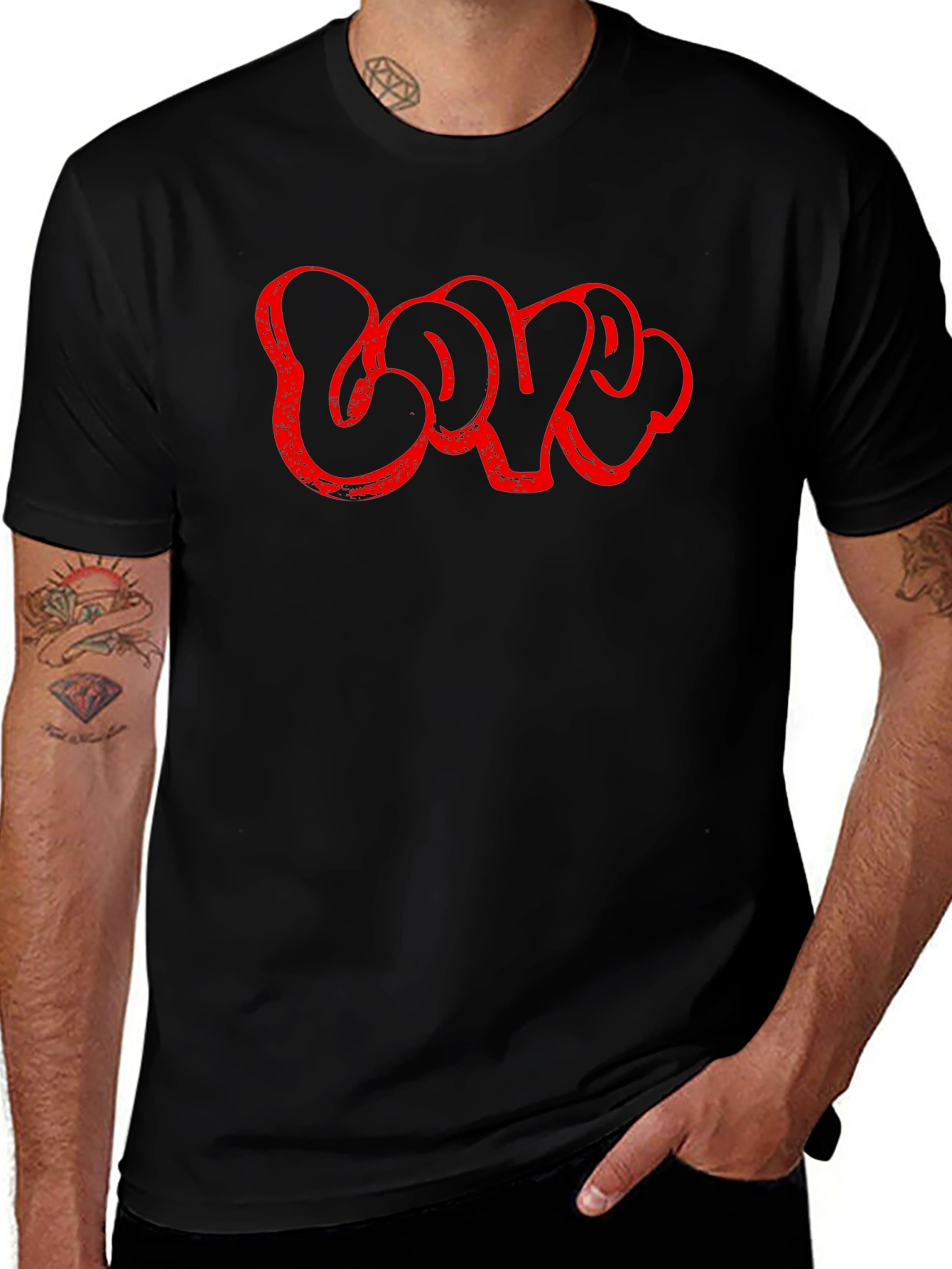 Graffiti Style Love T-Shirt - Red Print on Black