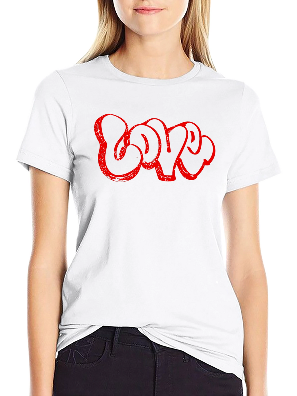 Graffiti Style Love T-Shirt - Red Print on Black