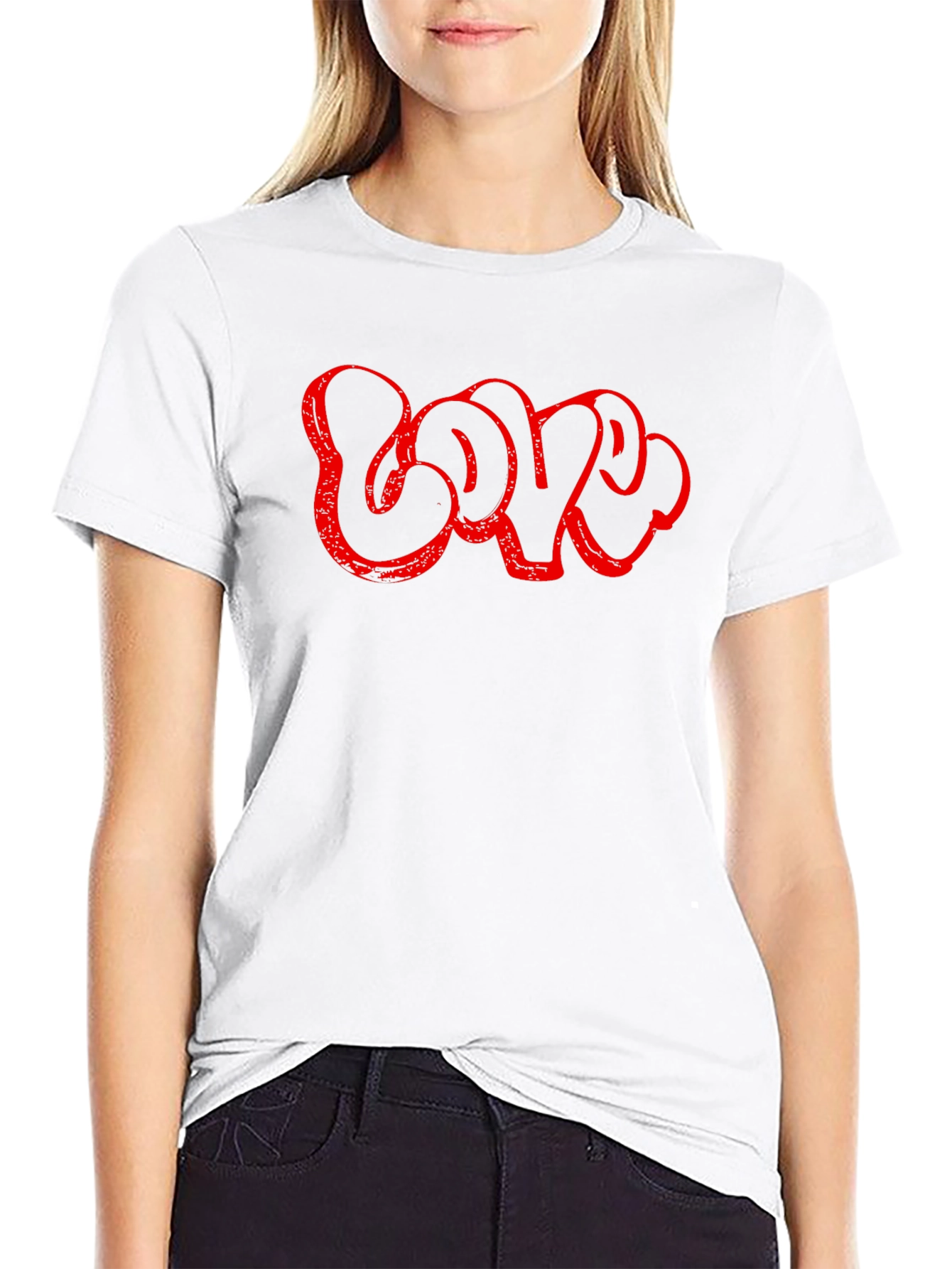 Graffiti Style Love T-Shirt - Red Print on Black