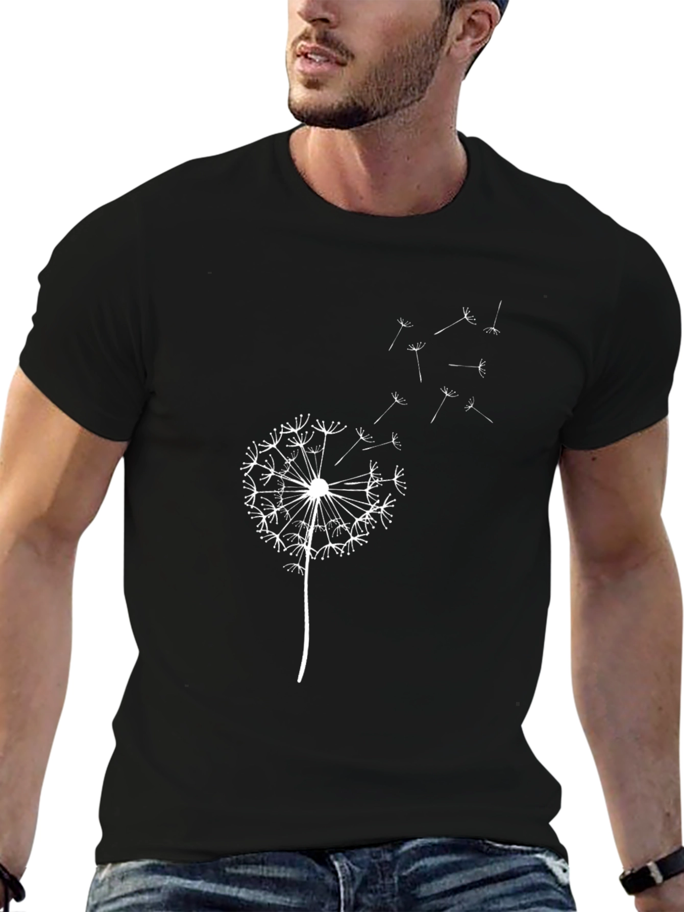 Dandelion Print Black T-Shirt